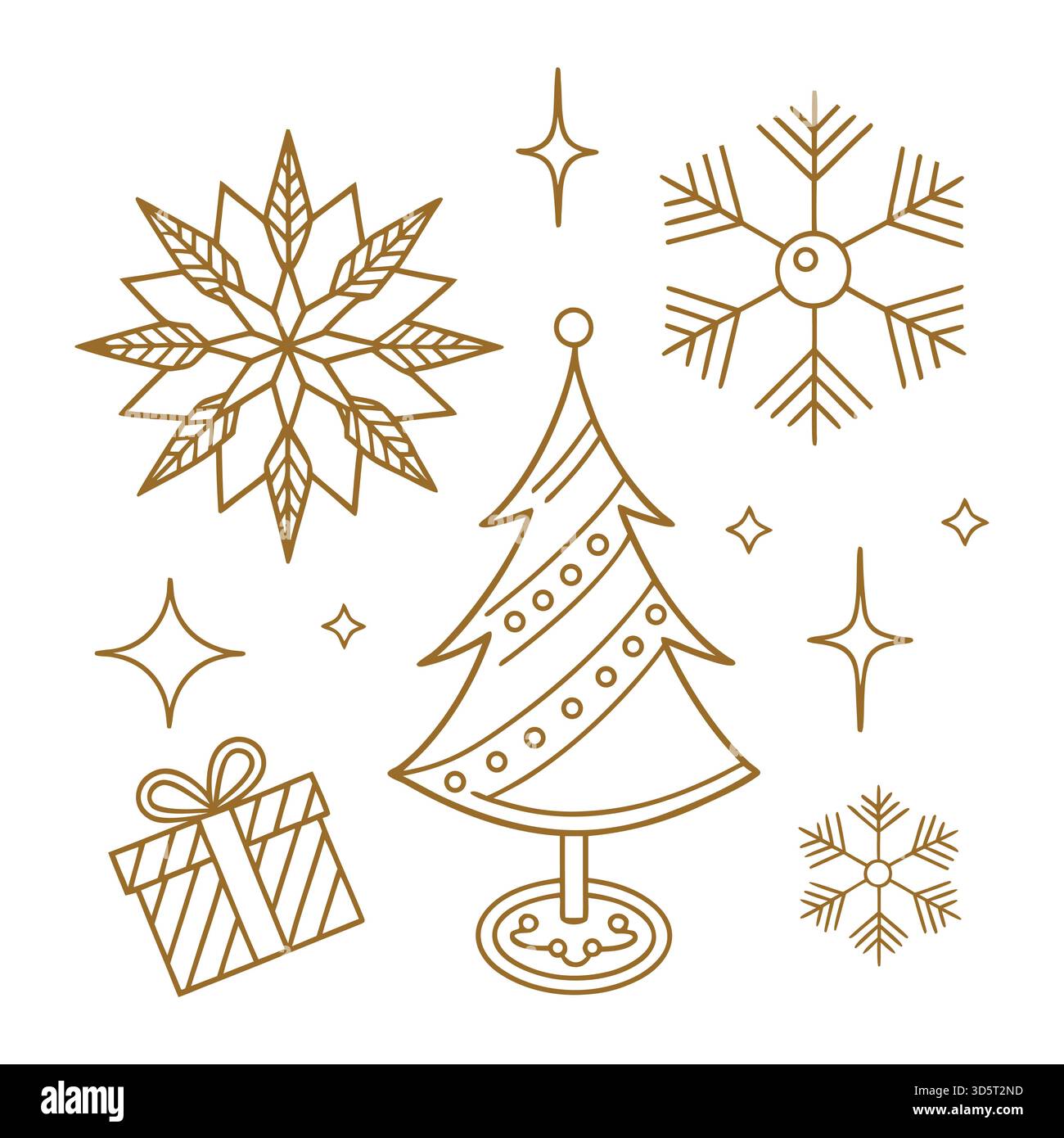 Ensemble d'icônes de ligne de Noël en or minimal - vecteur de vacances élégant Illustration de Vecteur