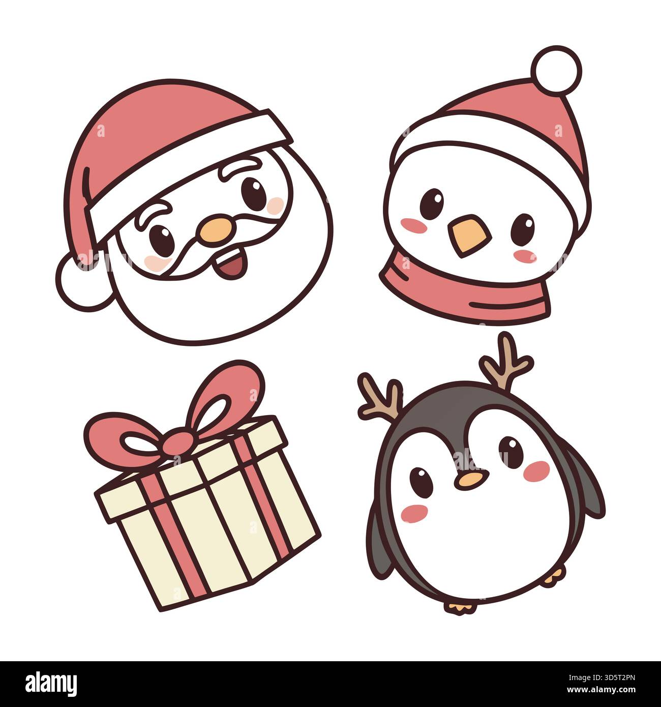 Icônes de personnage de Noël mignon - Père Noël, bonhomme de neige, ensemble de vecteur de renne Illustration de Vecteur
