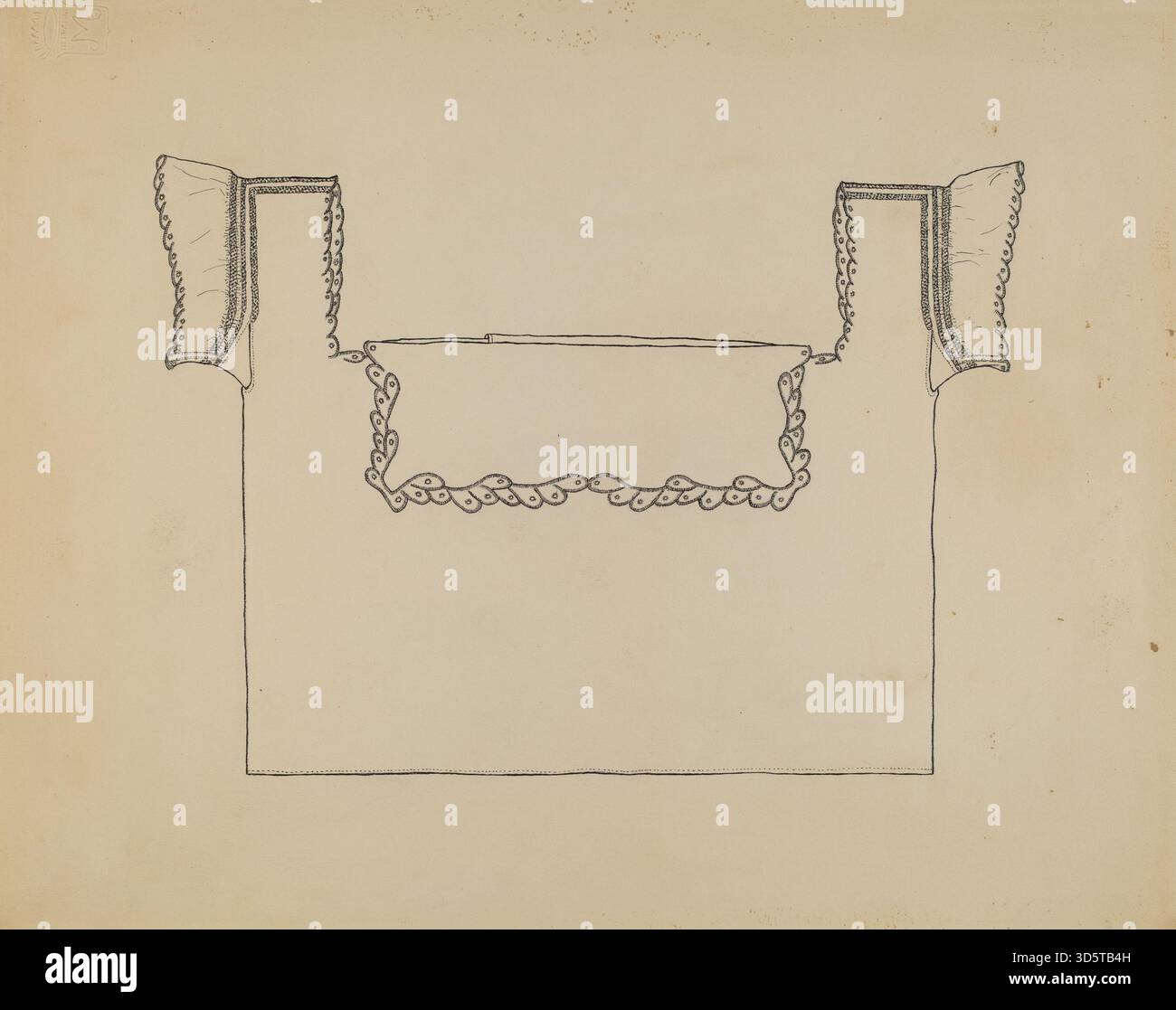 Cette chemise de bébé par Virginia Berge, circa 1939, dispose d'un tissu de coton, manches courtes, encolure ronde, fermeture à bouton et coutures décoratives représentant la conception de vêtements pour enfants américains du milieu du XXe siècle. Banque D'Images