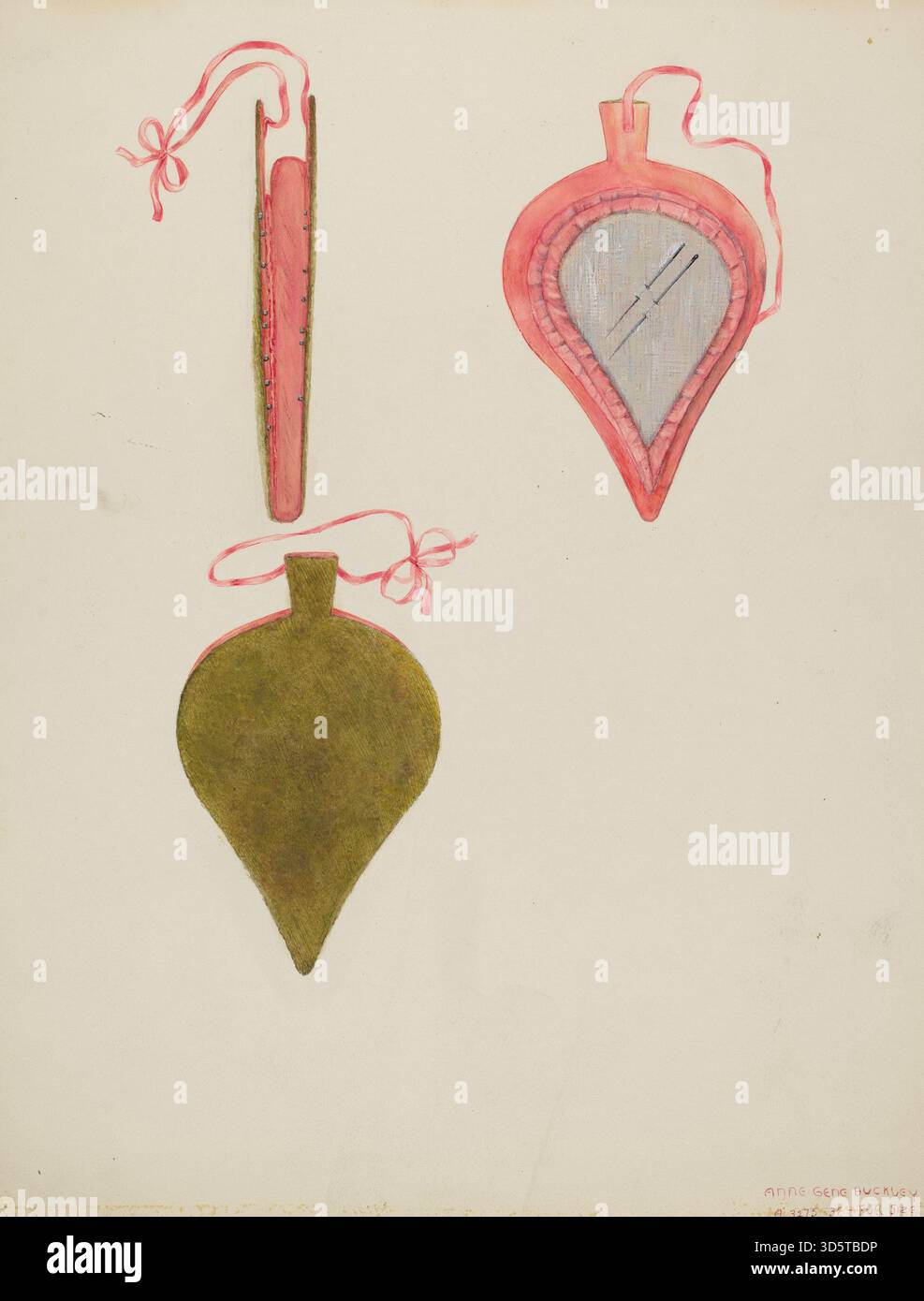 Cet étui à aiguilles et épingles par Ann Gene Buckley, vers 1937, est un petit contenant pour stocker des aiguilles et épingles à coudre. Le boîtier est fabriqué en métal ou en bois et peut comporter des éléments de conception décoratifs ou fonctionnels. Banque D'Images