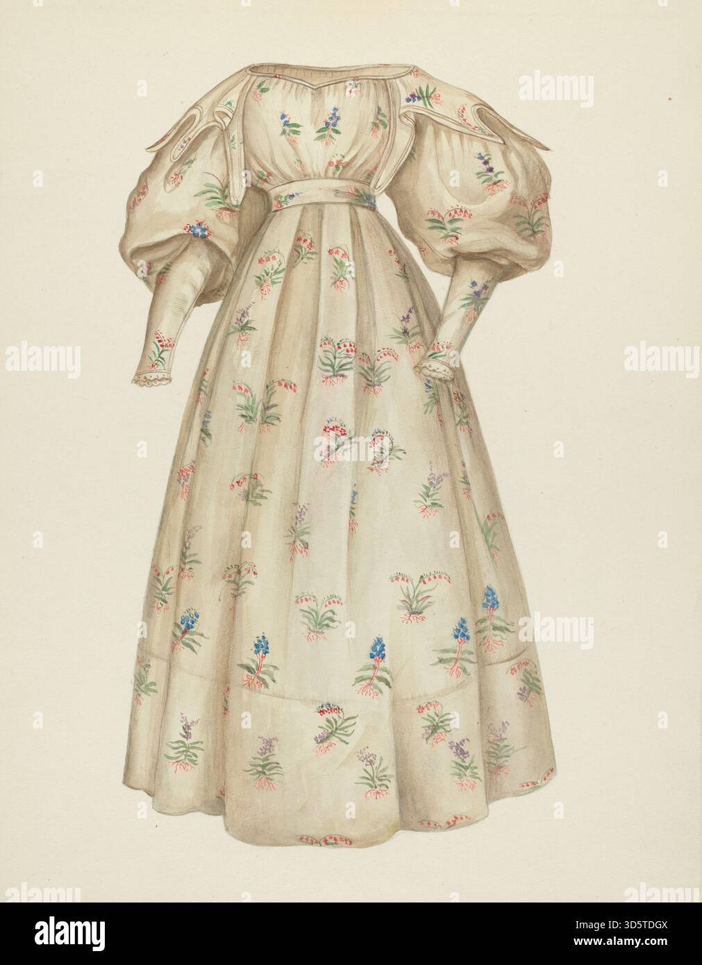 Une robe américaine en mousseline du XXe siècle de 1935 à 1942, un vêtement léger en coton, avec un corsage ajusté et une jupe fluide, utilisé comme vêtement de tous les jours ou habillé. Banque D'Images