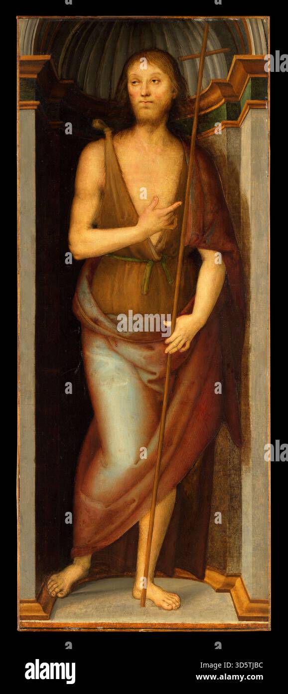 Saint Jean Baptiste. Perugino. xvie siècle. Du maître-autel de l'église Santissima Annunziata à Florence. Commencé en 1502 par Filippino Lippi et achevé après sa mort par Pérugin. Voir 3D5TJBB pour le morceau compagnon de St Lucy. Banque D'Images