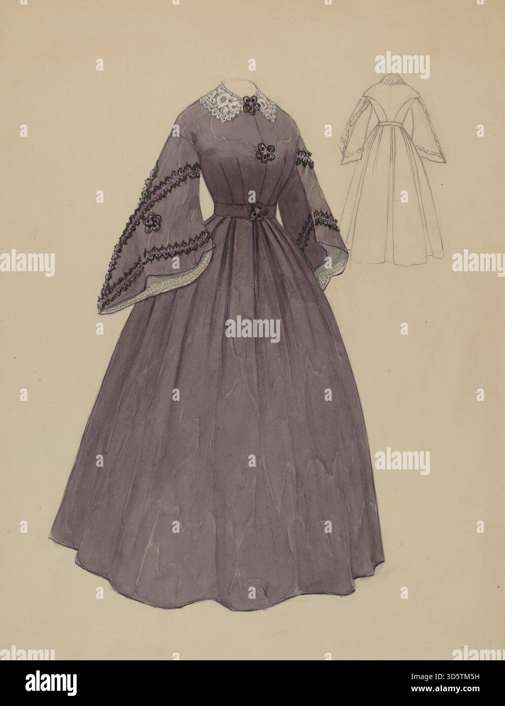 Cette robe de Virginia berge, circa 1936, dispose de tissu de coton, manches courtes, corsage ajusté, jupe évasée, fermeture à bouton et bordure décorative, illustrant la conception de vêtements pour enfants américains du milieu du XXe siècle. Banque D'Images