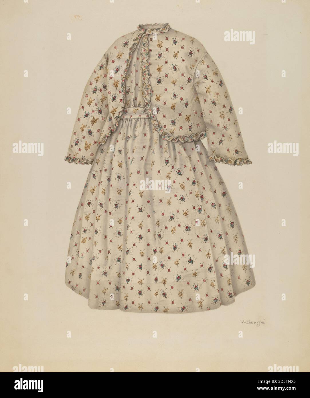Cette robe de Virginia berge, circa 1941, dispose de tissu de coton, manches courtes, corsage ajusté, jupe évasée, boutons décoratifs et bordure en dentelle, représentant la conception de vêtements pour enfants américains du milieu du XXe siècle. Banque D'Images