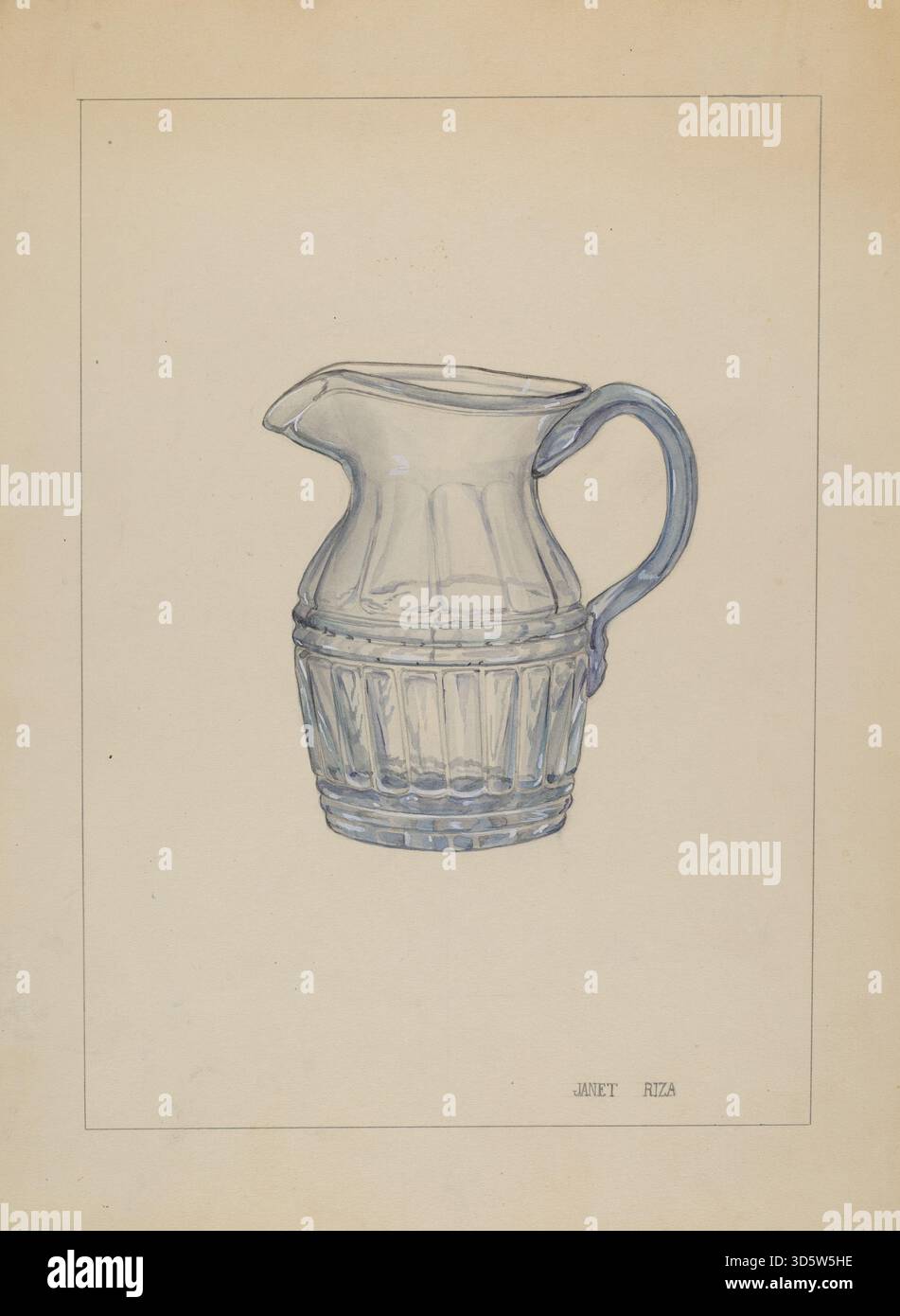 Un pichet à crème de Janet Riza créé vers 1937, caractérisé par un bec légèrement évasé et une poignée courbée simple. La pièce reflète les principes de conception moderne de clarté, d'équilibre et de finalité. Banque D'Images