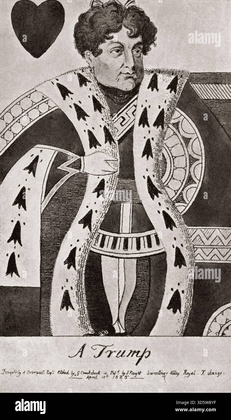 Un Trump. Caricature de George IV en tant que roi de cœur, d'après le travail de George Cruikshank. Du Connoisseur, publié en 1906. Banque D'Images