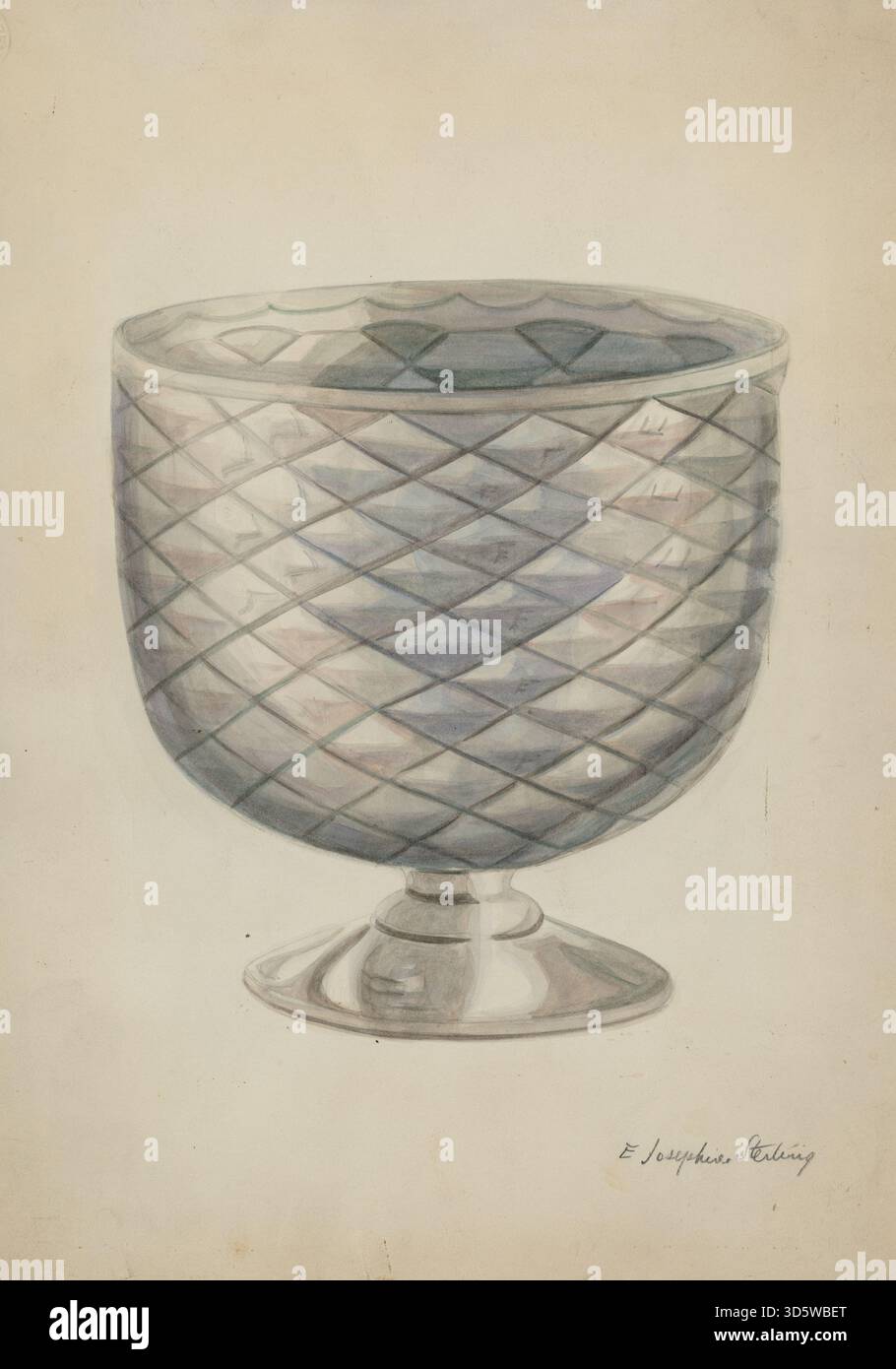 Le bol en verre pressé d'Ella Josephine Sterling vers 1936 présente du verre moulé avec des motifs de surface texturés, mettant l'accent sur l'artisanat, le design fonctionnel, les éléments décoratifs et les techniques d'art du verre américain du début du XXe siècle. Banque D'Images