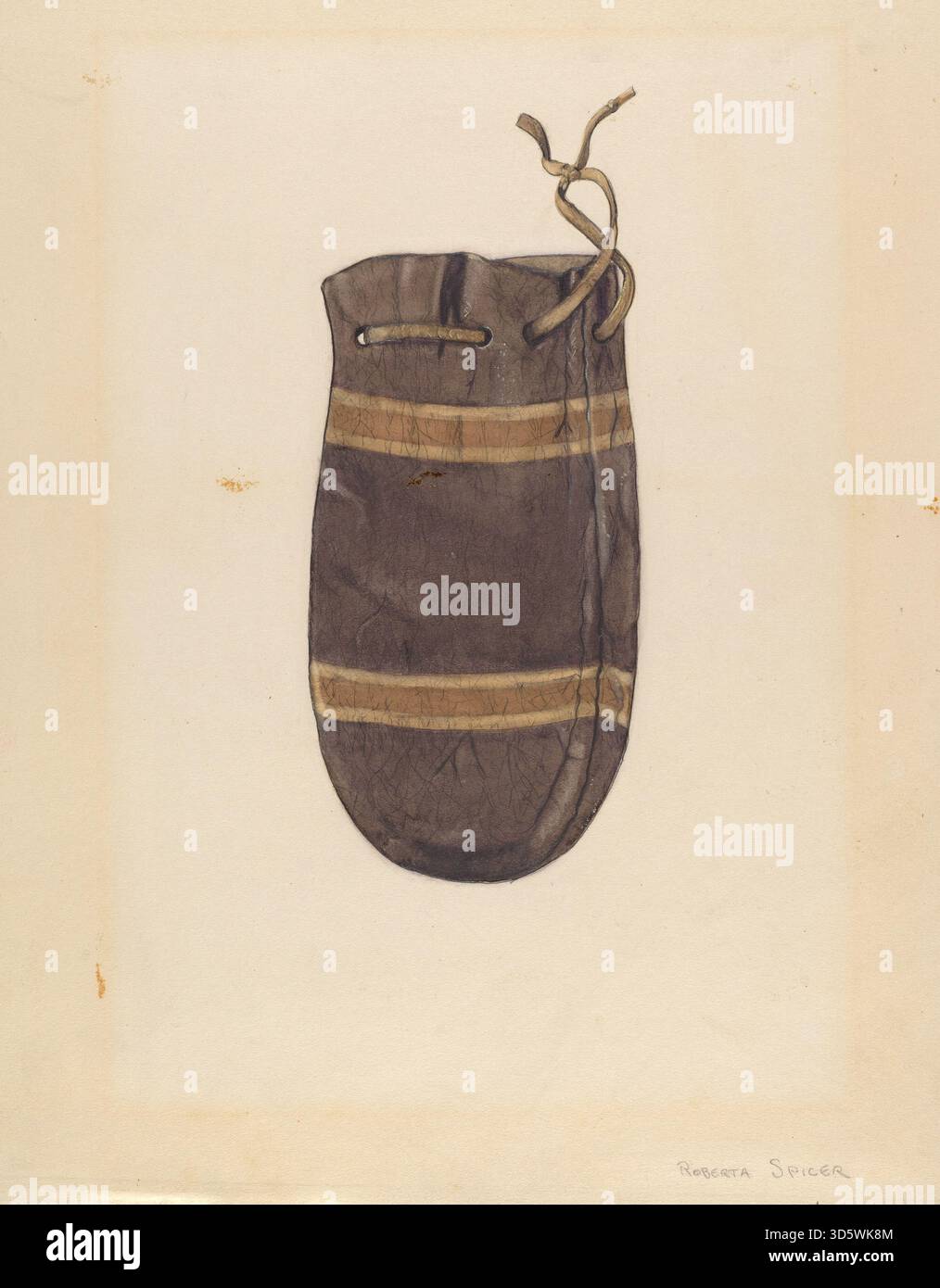 Un sac d'argent fabriqué par Roberta Spicer vers 1936. Le sac est fabriqué à partir de matériaux durables et présente des éléments de conception typiques pour le stockage sécurisé des devises dans les années 1930 Banque D'Images