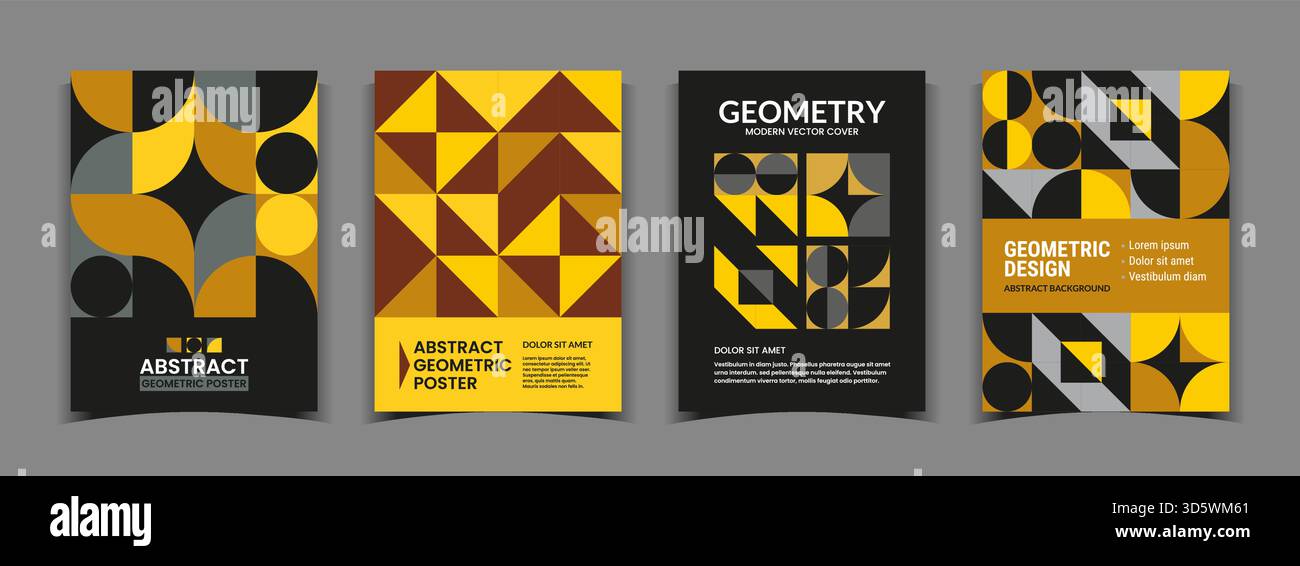 Ensemble d'affiches géométriques. Design de couverture moderne, fond abstrait avec des triangles. Composition minimale avec espace de copie pour le texte. Modèle de bannière ou de flyer vertical d'entreprise. Collection vectorielle de style Bauhaus Illustration de Vecteur