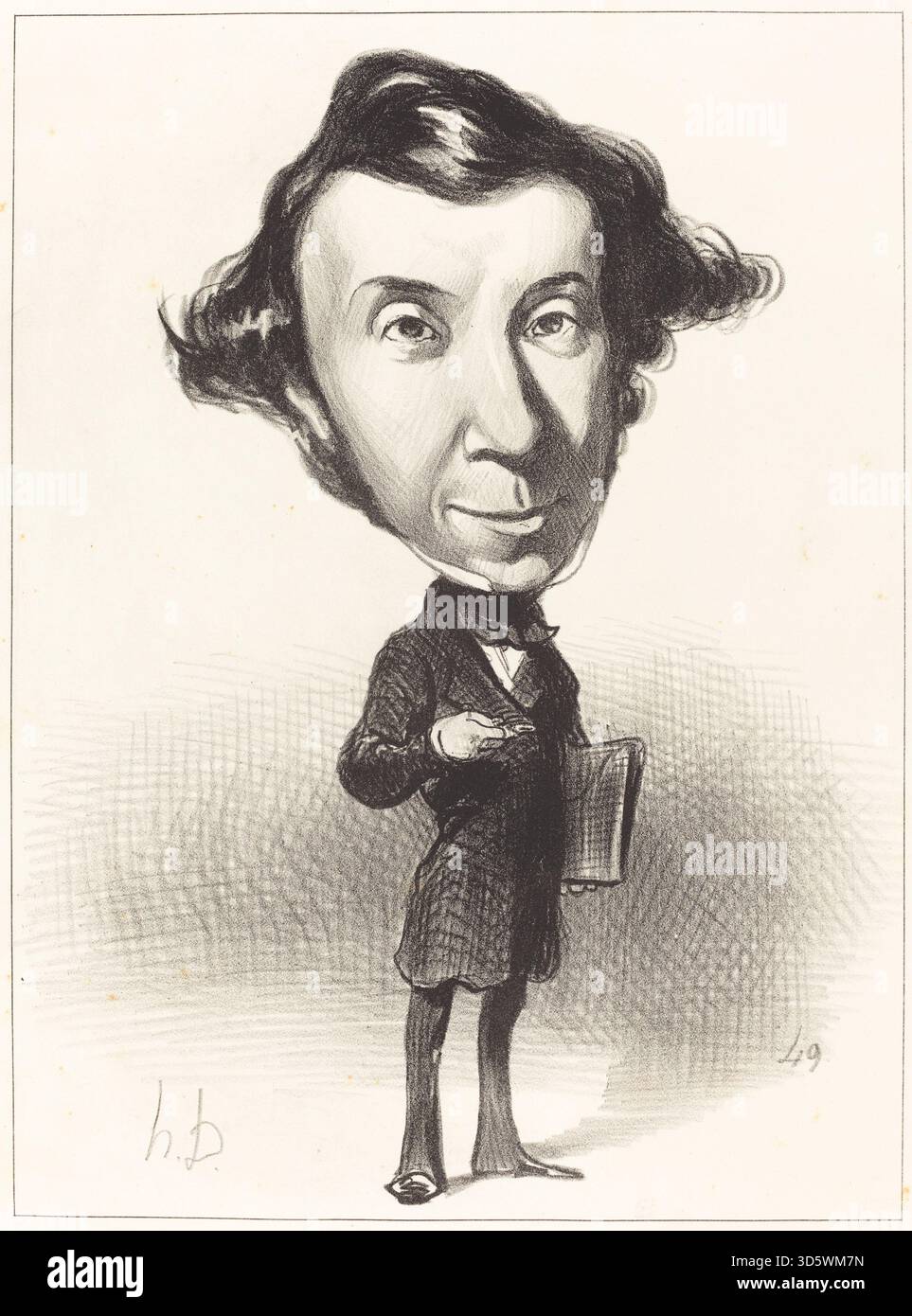 Cette lithographie de 1849 d'Honoré Daumier représente Alexis Charles Henri de Tocqueville, montrant une ressemblance faciale détaillée et une tenue habillée. L'œuvre illustre la lithographie portrait française du XIXe siècle et les compétences de Daumier en caricature et observation. Banque D'Images