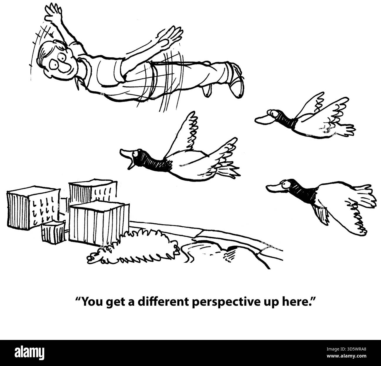 flying man obtient une nouvelle perspective Banque D'Images