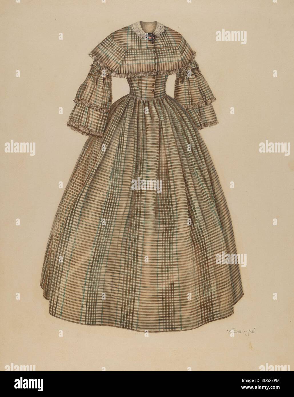 Cette robe de Virginia berge, circa 1940, dispose de tissu de coton, manches courtes, corsage ajusté, jupe évasée, boutons décoratifs et bordures illustrant le design de mode américain pour enfants du milieu du XXe siècle. Banque D'Images