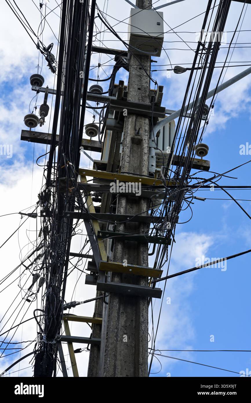 Chili Patagonia Carretera Austral, Coyhaique, lignes électriques Banque D'Images