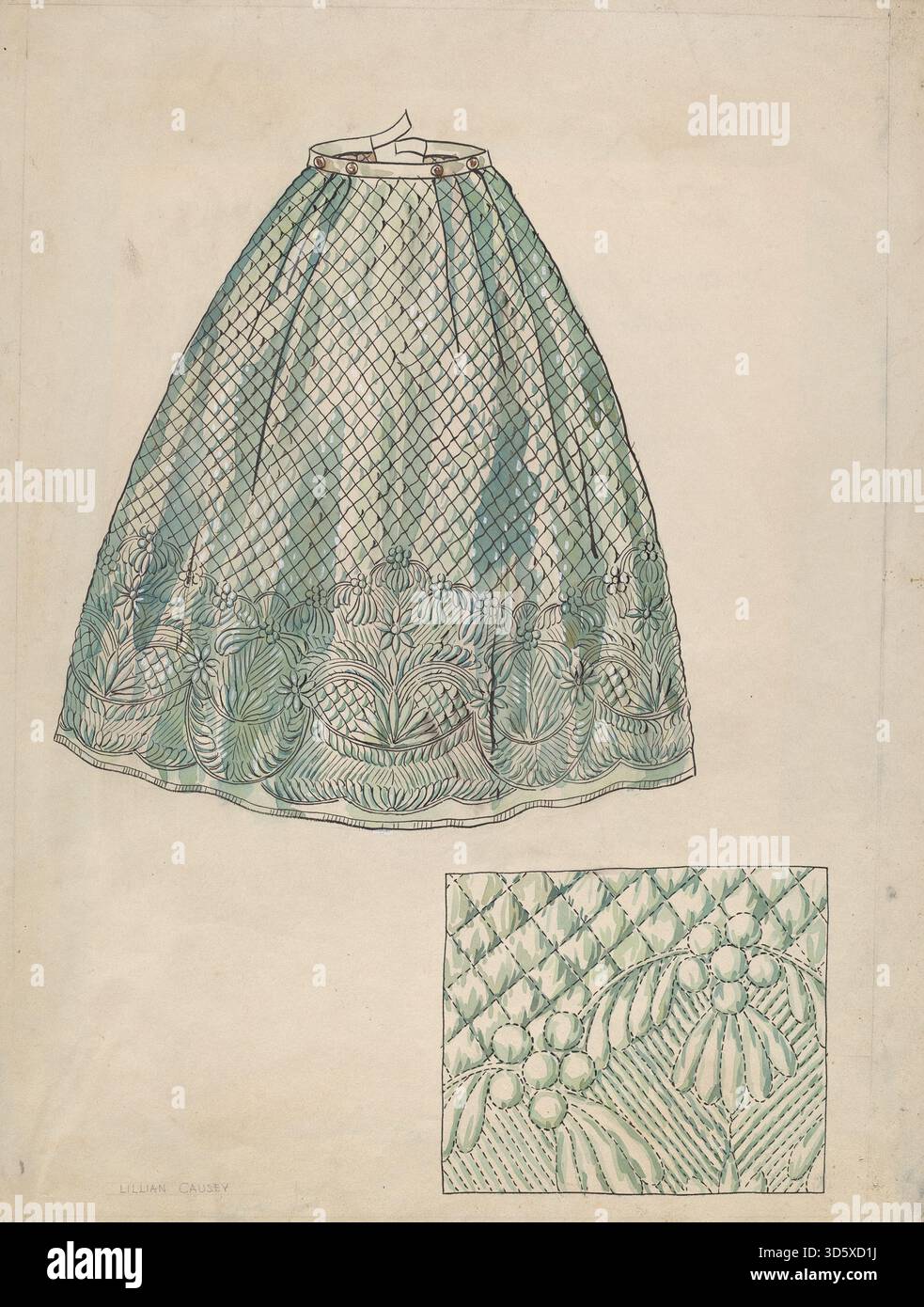 Un jupon conçu vers 1936 par Lillian Causey. Ce sous-vêtement est fait de tissu léger, probablement en coton ou en dentelle, avec une construction en couches caractéristique des vêtements féminins du milieu des années 1930. Banque D'Images