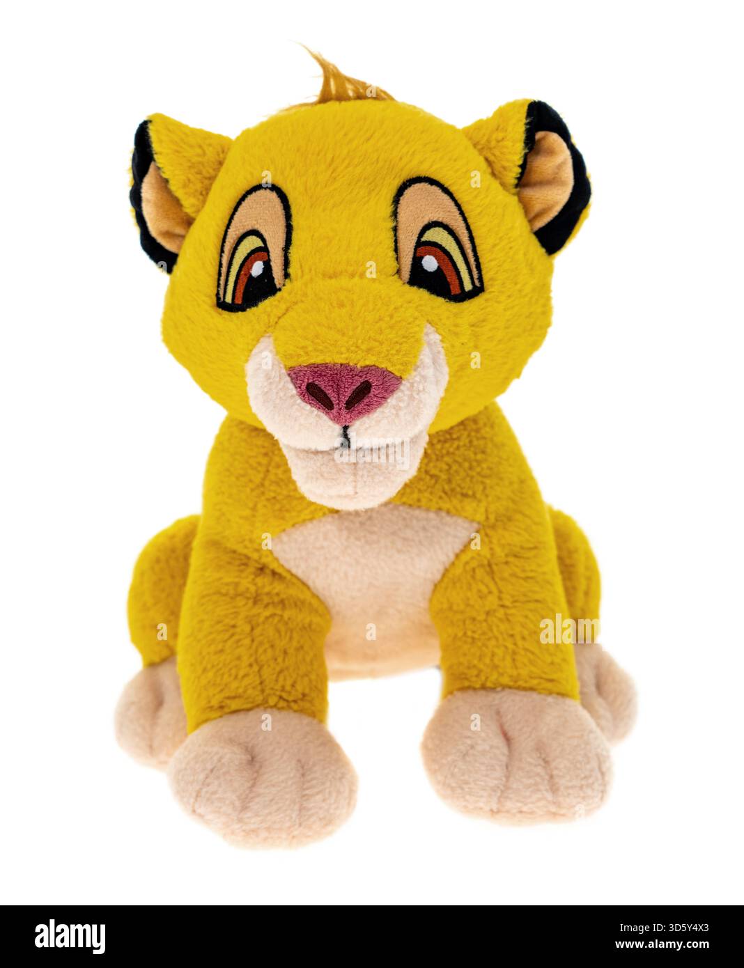 Simba bébé lion jouet du film Roi Lion - fond blanc Banque D'Images