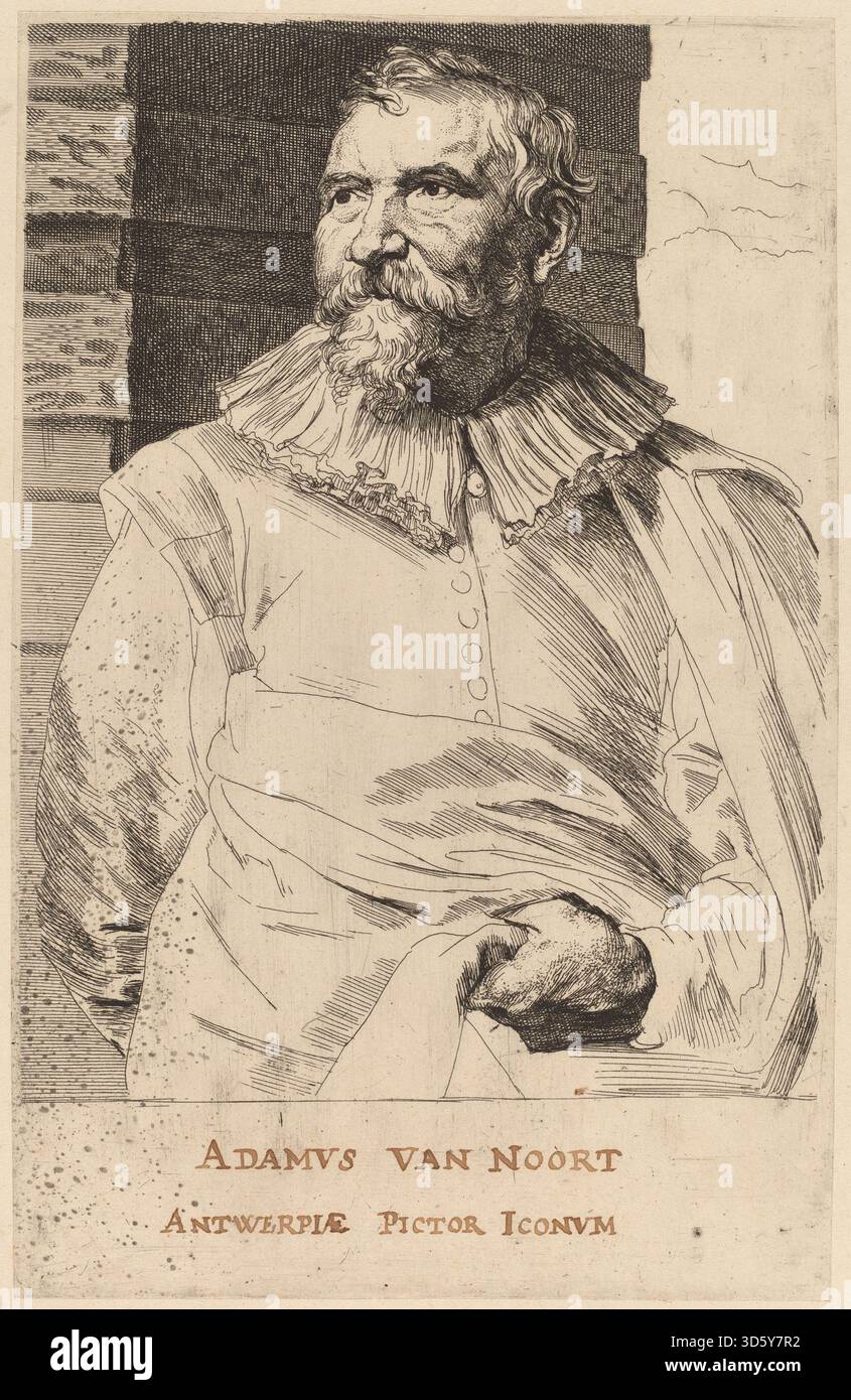 Ce portrait de Sir Anthony van Dyck représente Adam van Noort, mettant l'accent sur la représentation figurative, la composition baroque, le costume, l'expression faciale, et les techniques de peinture du xviie siècle. Banque D'Images