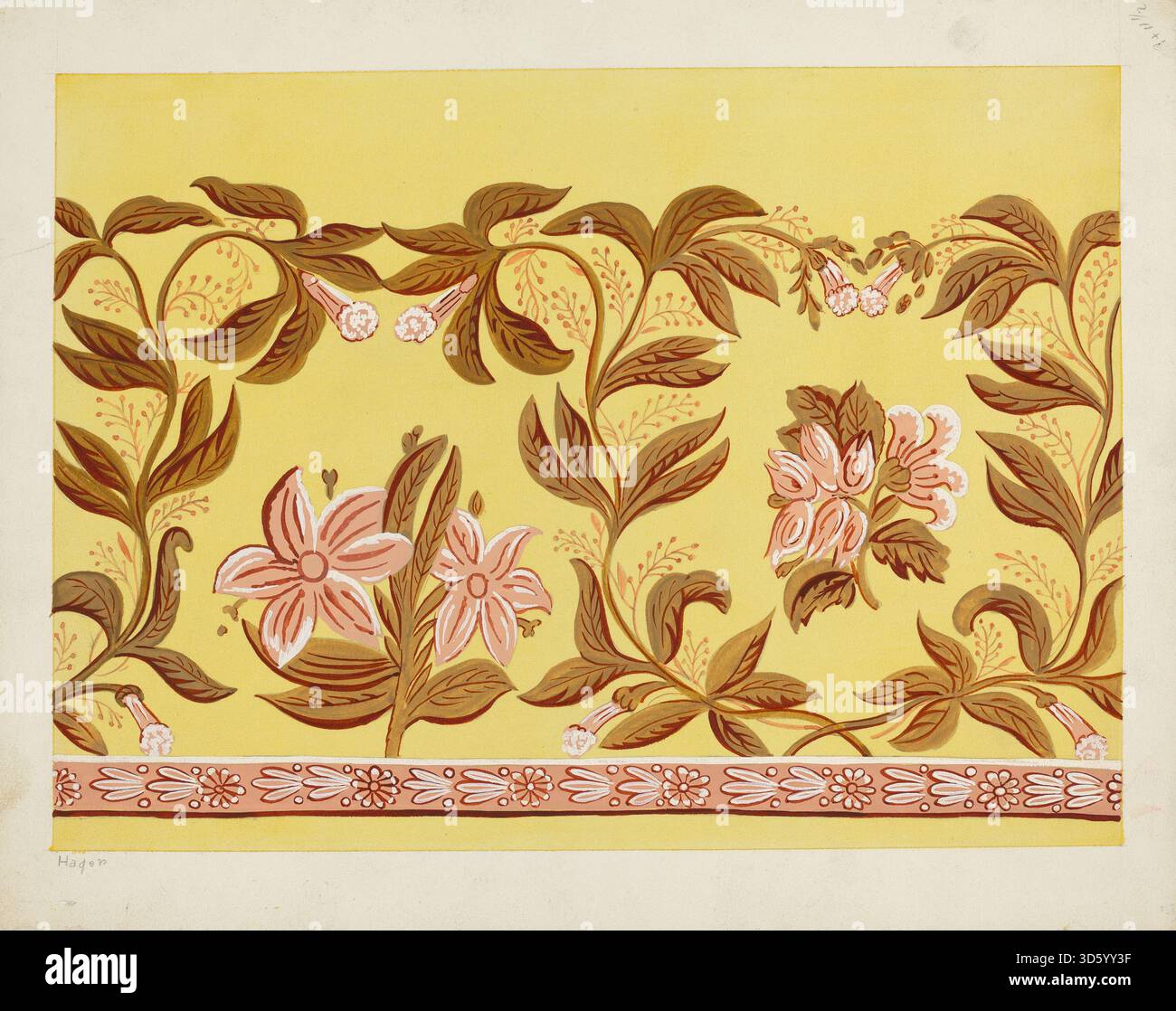 Une boîte à bande de Gilbert Sackerman vers 1939, conçue comme un conteneur cylindrique avec un couvercle pour ranger des chapeaux ou des objets personnels. Il démontre l'artisanat d'atelier européen du début du XXe siècle avec des qualités pratiques et décoratives. Banque D'Images