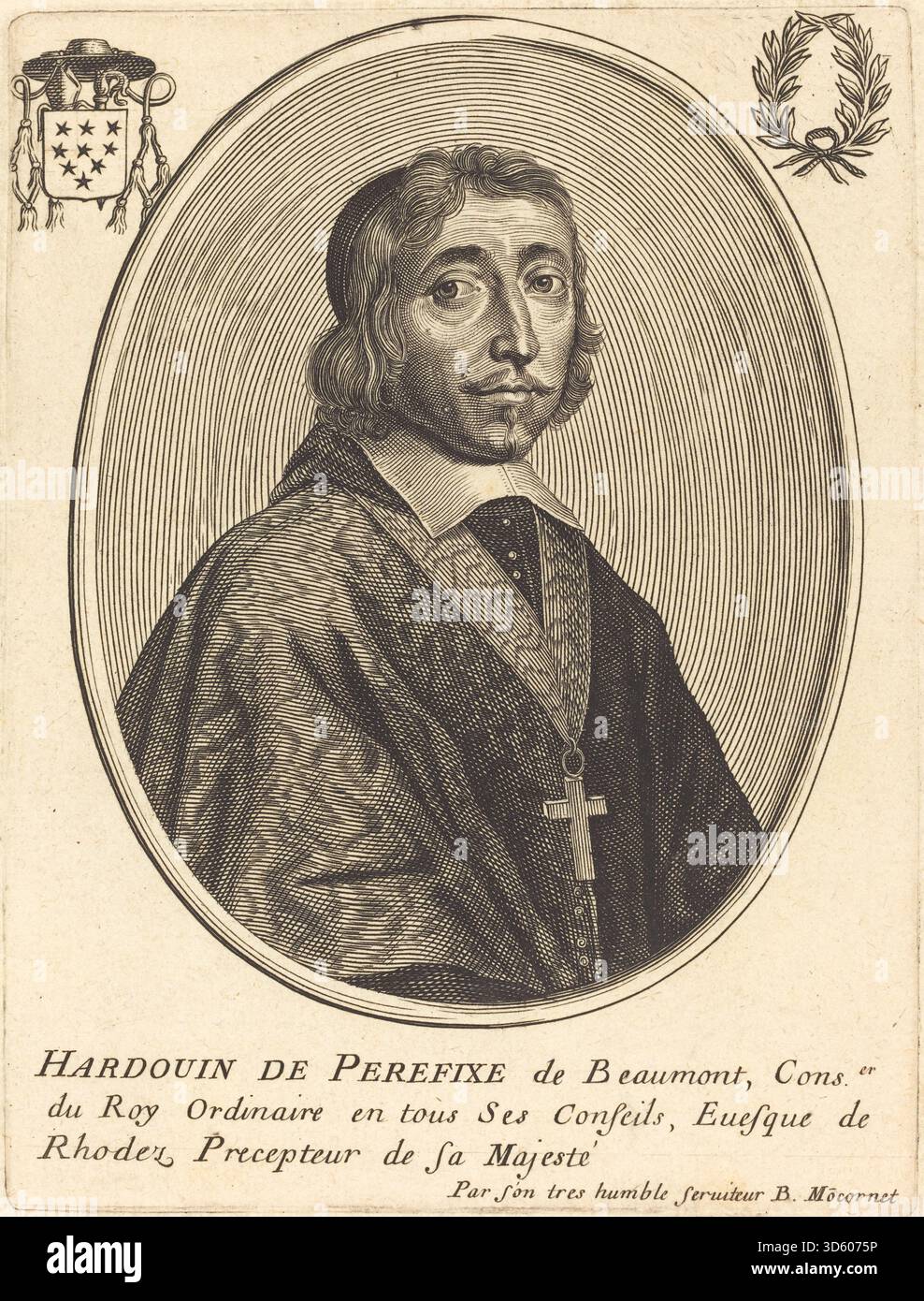 Une gravure de Balthasar Moncornet représente Hardouin de Beaumont de Péréfixe, archevêque de Paris et historien français. Le médium est gravé sur du papier couché ; la plaque mesure 16,5 × 12,4 cm et la feuille 23,7 × 17 cm. L'œuvre est conservée par la National Gallery of Art à Washington, D.C. National Gallery of Art+1 Banque D'Images