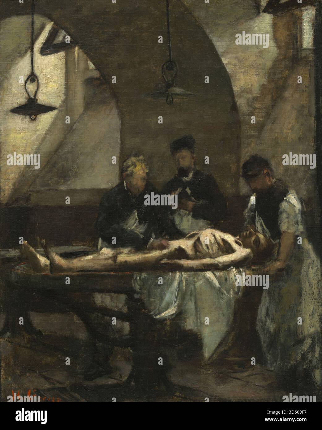 L'étude de Henri Gervex de 1876 intitulée « Autopsy at the Hôtel-Dieu » dépeint une scène d'examen médical, montrant des personnages pratiquant une autopsie, reflétant le réalisme académique et la pratique médicale française du XIXe siècle. Banque D'Images