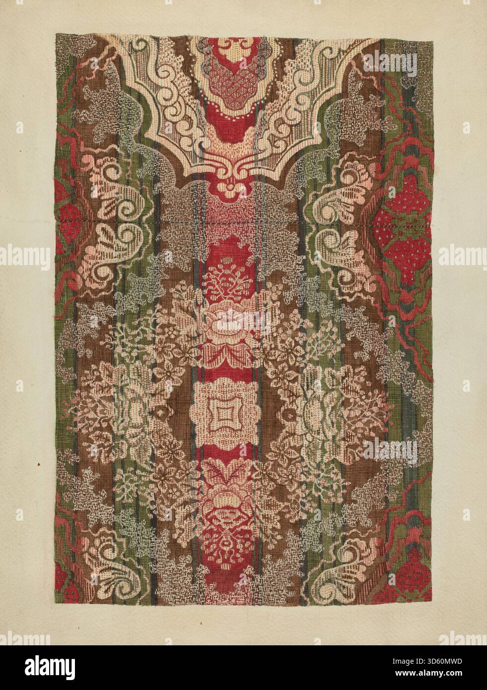 Le tapis ingrain de Dorothy Lacey vers 1937 est un textile tissé à la main avec des fibres de laine colorées formant des motifs répétitifs, utilisé comme revêtement de sol décoratif et fonctionnel dans les intérieurs du début du XXe siècle. Banque D'Images