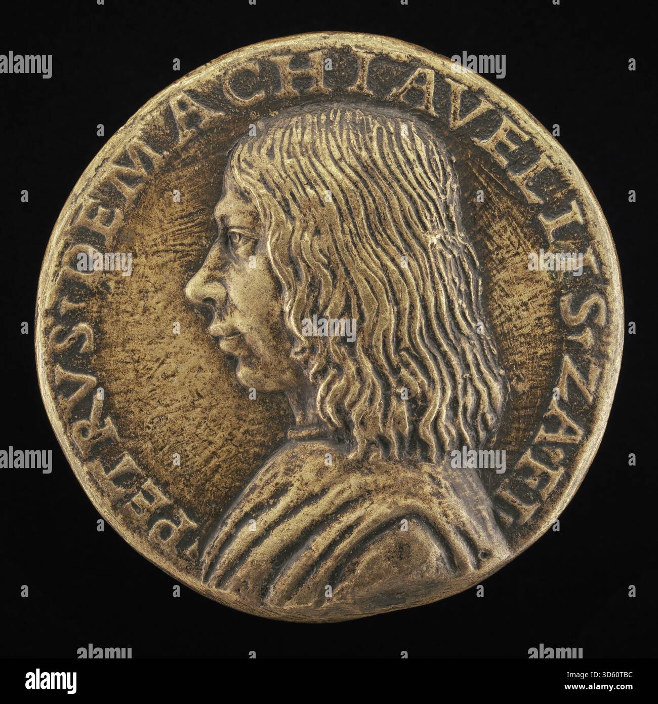 Une médaille dans le style de Niccolò Fiorentino représentant Pietro Machiavel sur l'avers, vers 1480-1485. La pièce présente un portrait gravé, un profil classique et des éléments stylistiques Renaissance. Banque D'Images