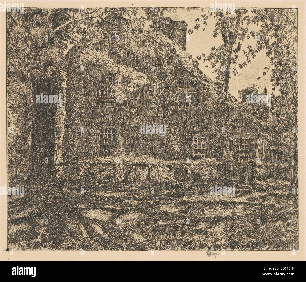 Dans cette gravure de 1921 de Childe Hassam, intitulée « The Home Sweet Home Cottage, Easthampton », l’artiste dépeint une scène de chalet domestique à Easthampton, long Island. La plaque mesure environ 25,08 × 30,16 cm et le travail est exécuté en gravure noire sur papier déposé. Galerie nationale d'art+1 Banque D'Images