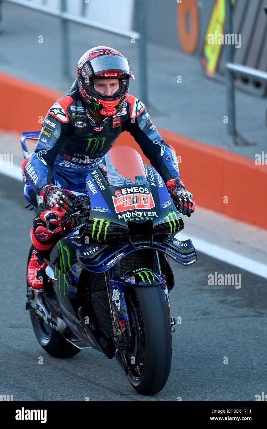 Fabio Quartararo (Yamaha) en action lors du Grand Prix Motul de la Communauté valencienne sur le circuit Ricardo Tormo. Banque D'Images