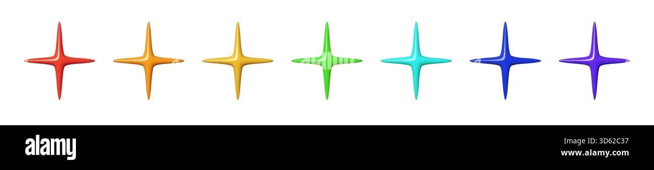 Icônes d'étoiles 3D éclatantes avec des reflets brillants et une lueur douce. Cet ensemble d'étoiles 3D coloré ajoute des effets scintillants et scintillants pour l'interface utilisateur, les jeux, les badges fantastiques Illustration de Vecteur