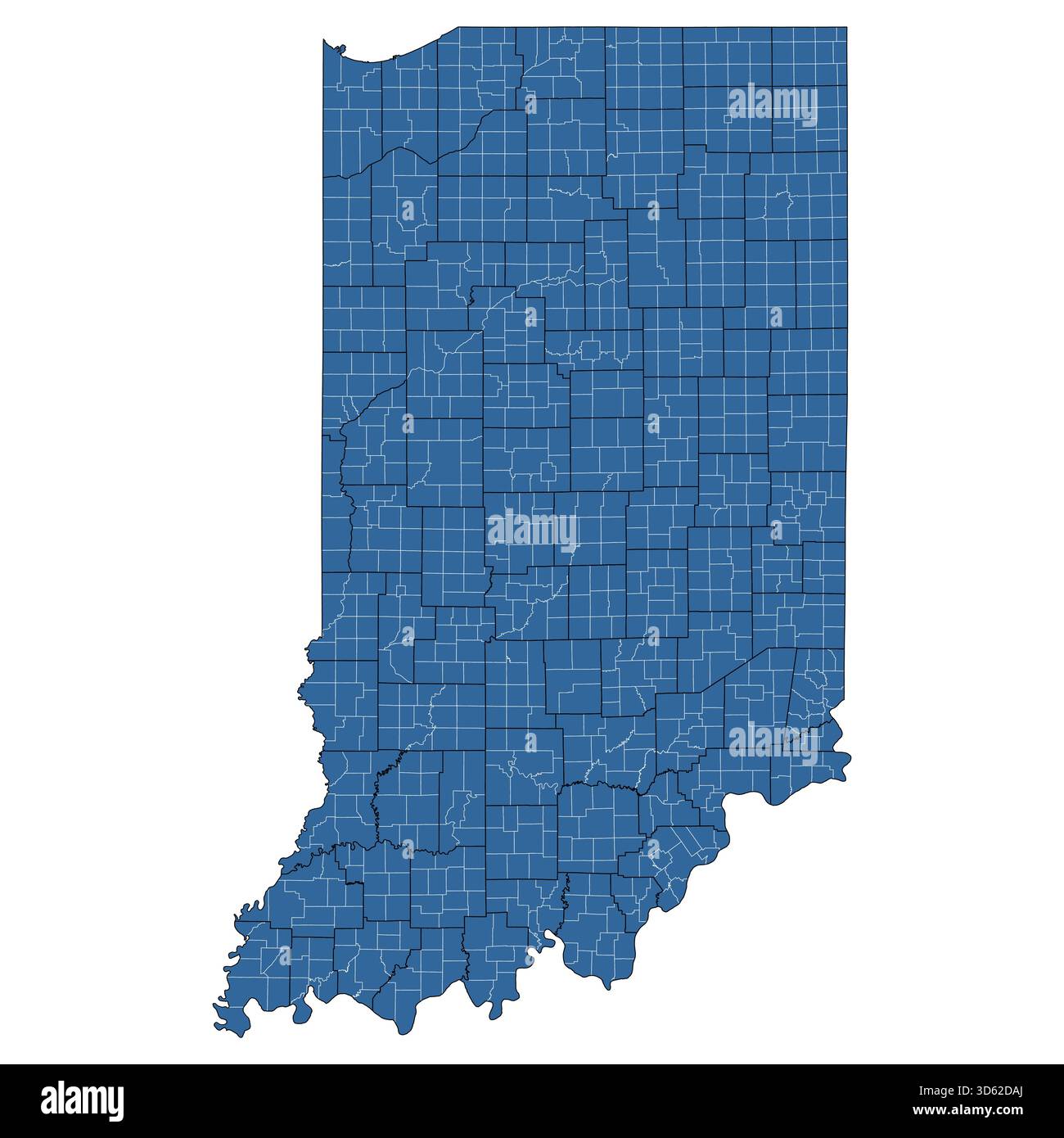 Carte vectorielle de l'état de l'Indiana divisée en comtés et townships Illustration de Vecteur
