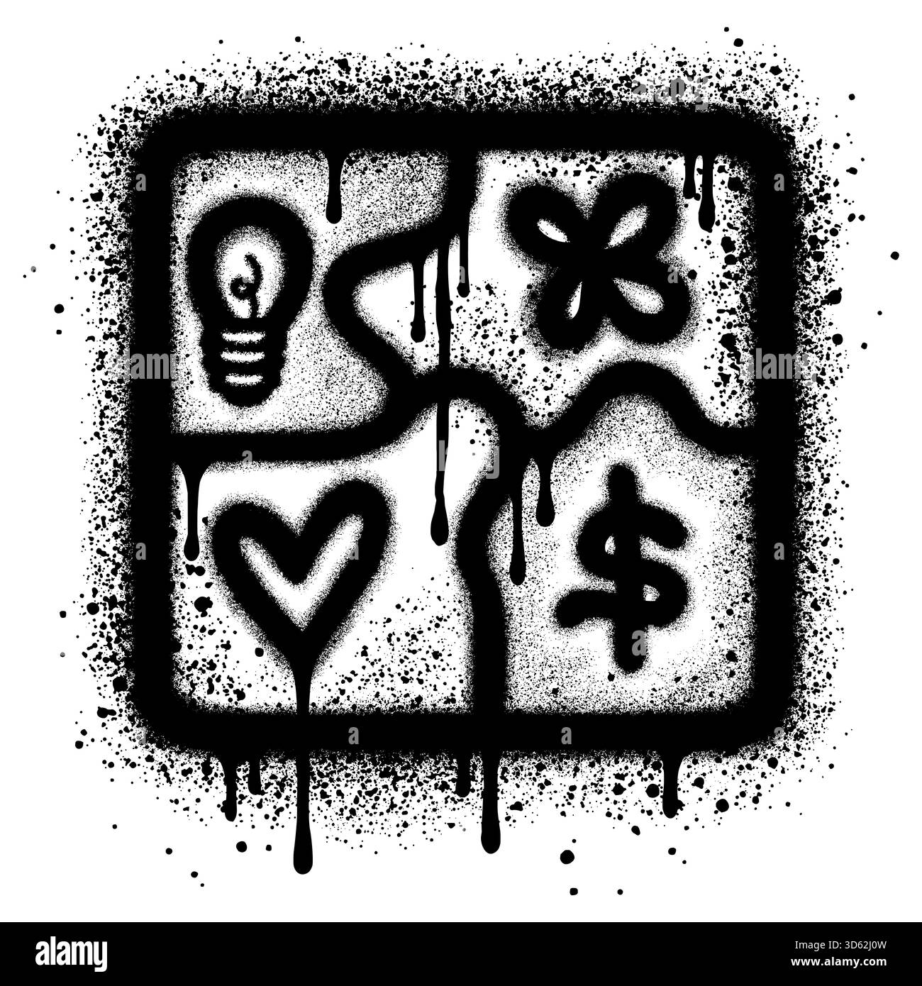 Illustration de collage de puzzle graffiti avec peinture en aérosol noire pour le concept de conception Illustration de Vecteur