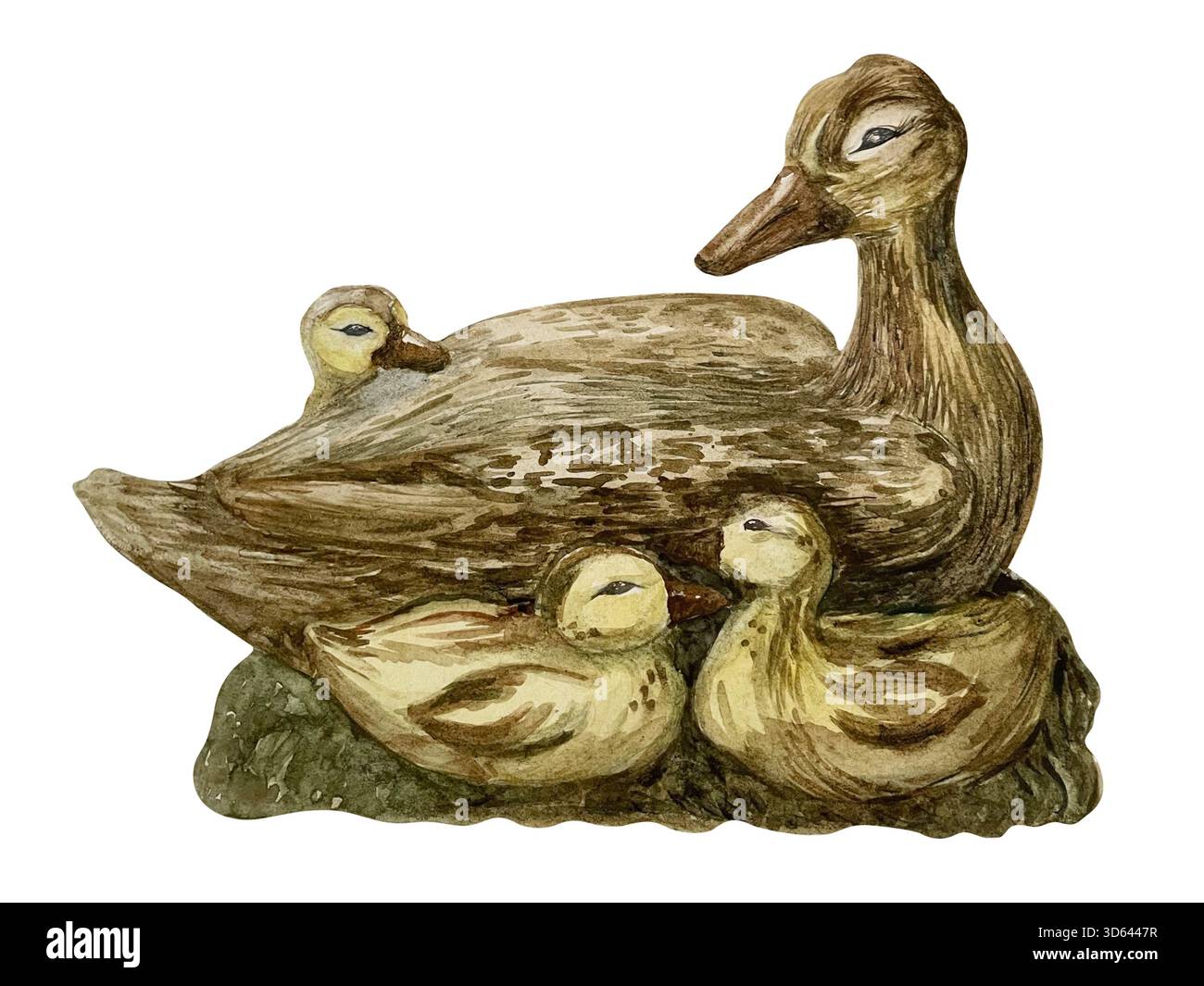 Ensemble clipart aquarelle avec canards sauvages, roseaux, fleurs de lotus, jumelles, sac à dos, coiffe, et peindre les textures. Parfait pour les conceptions sur le thème de la nature, l'Avent Banque D'Images
