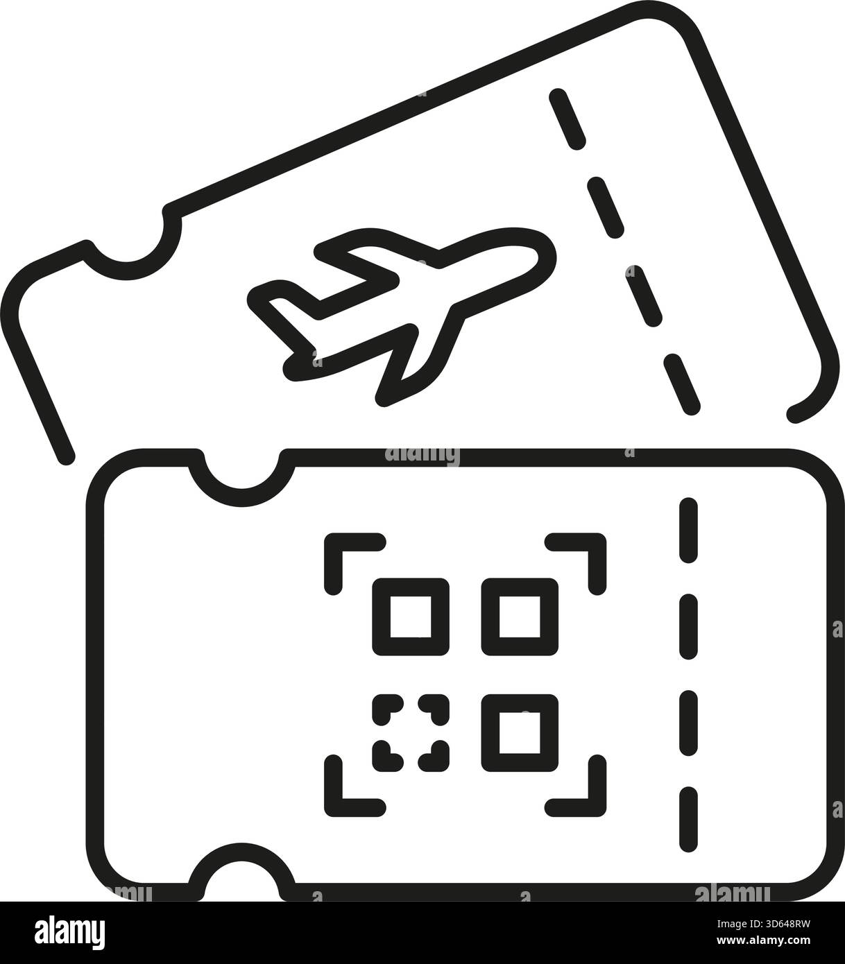 Billet d'avion avec icône de ligne de code QR. Symbole carte d'embarquement numérique et authentification de voyage. Voyage aérien moderne et sécurité. Modifiable Illustration de Vecteur