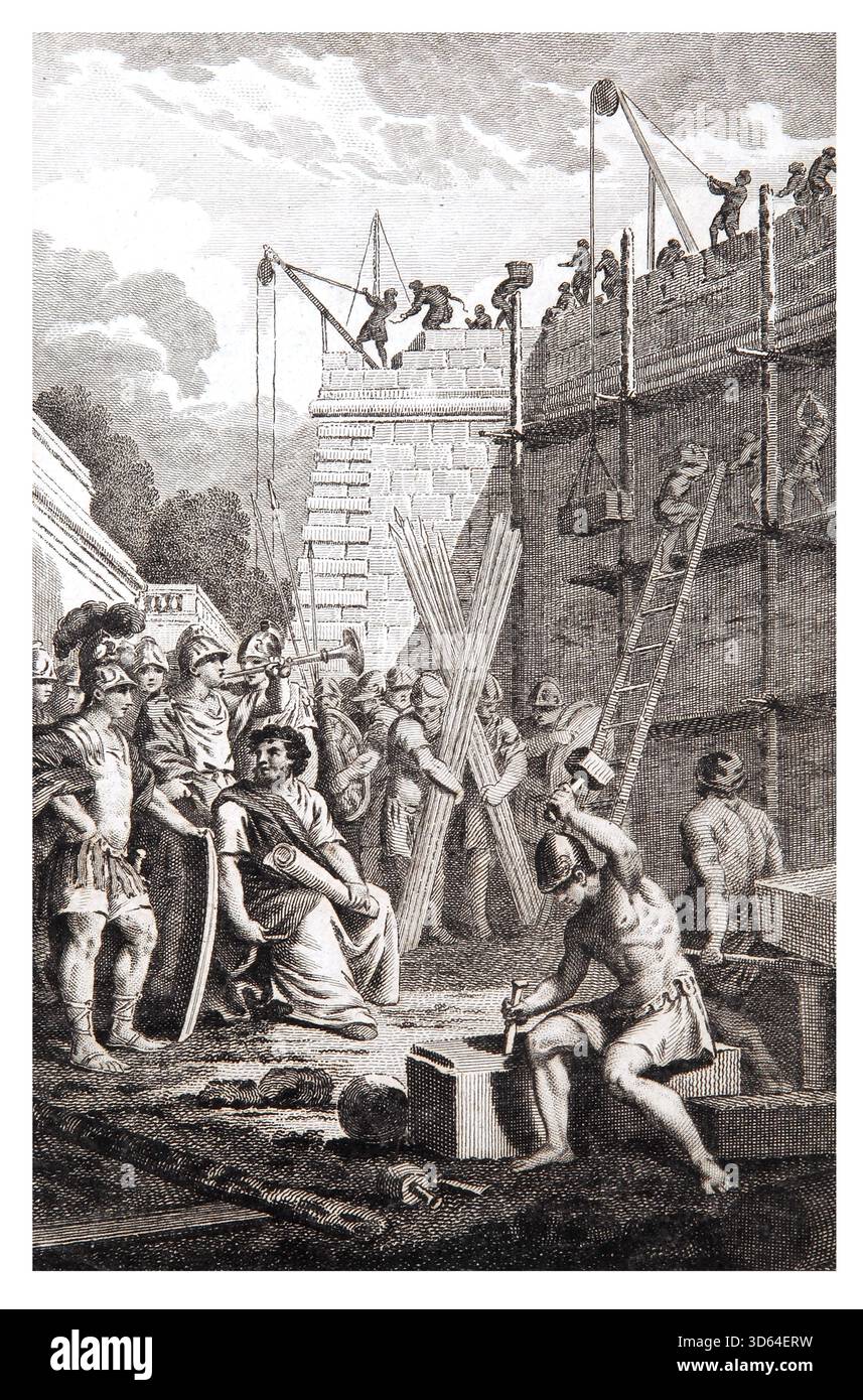 Illustration du roi Salomon et de la construction du premier Temple sur le mont Moriah (Rois) de l'Antiquité 18ème siècle les œuvres authentiques et complètes de Banque D'Images