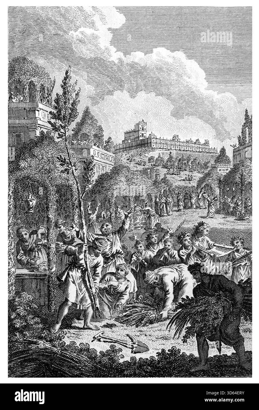 Illustration de la Fête des Tabernacles commémorant le voyage de 40 ans des Israélites dans la nature sauvage de l'antique 18ème siècle le Genui Banque D'Images