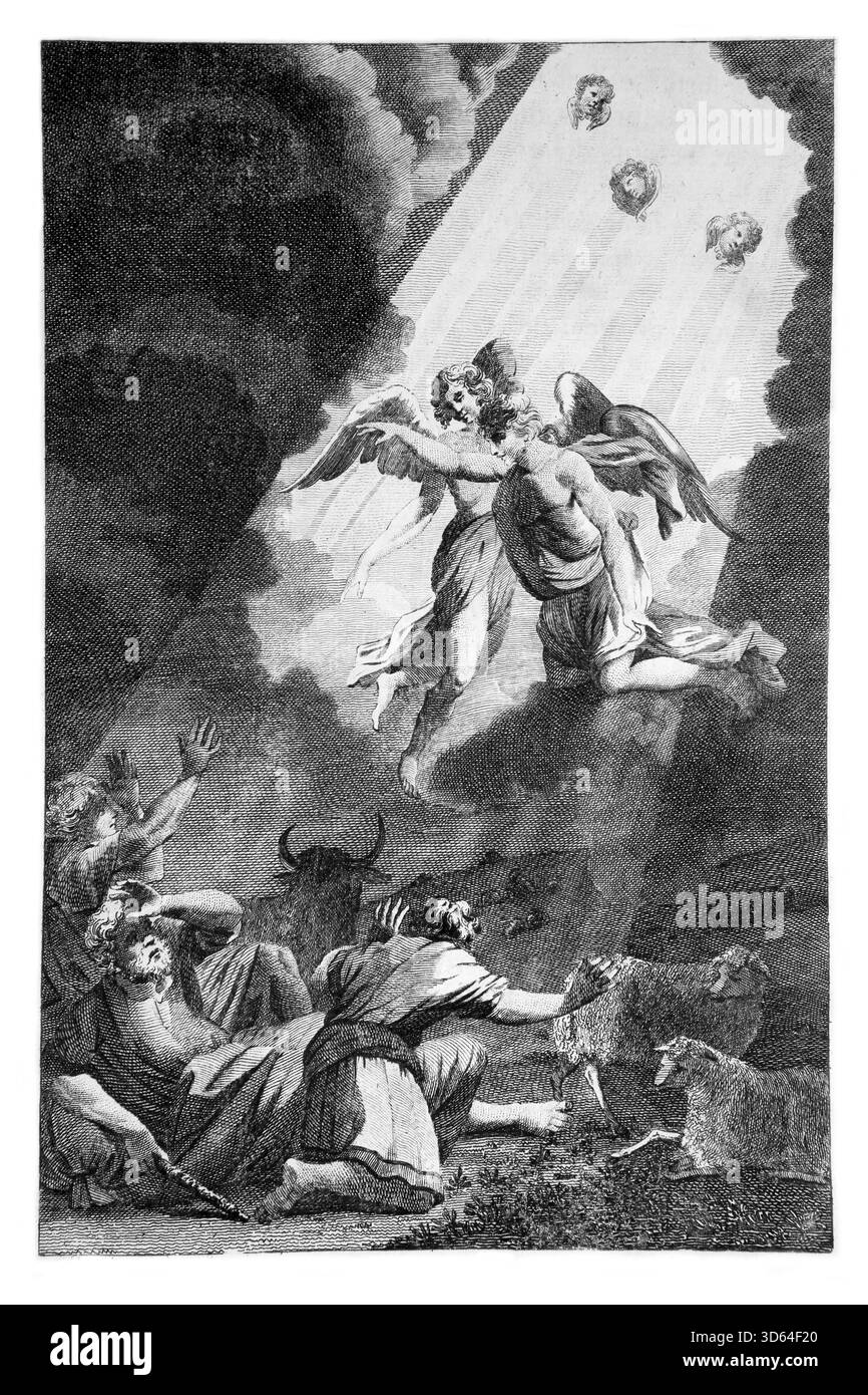 Illustration des bergers de Bethléem (Luc) - les bergers regardaient leur troupeau la nuit quand un Ange du Seigneur est venu sur eux apportant th Banque D'Images