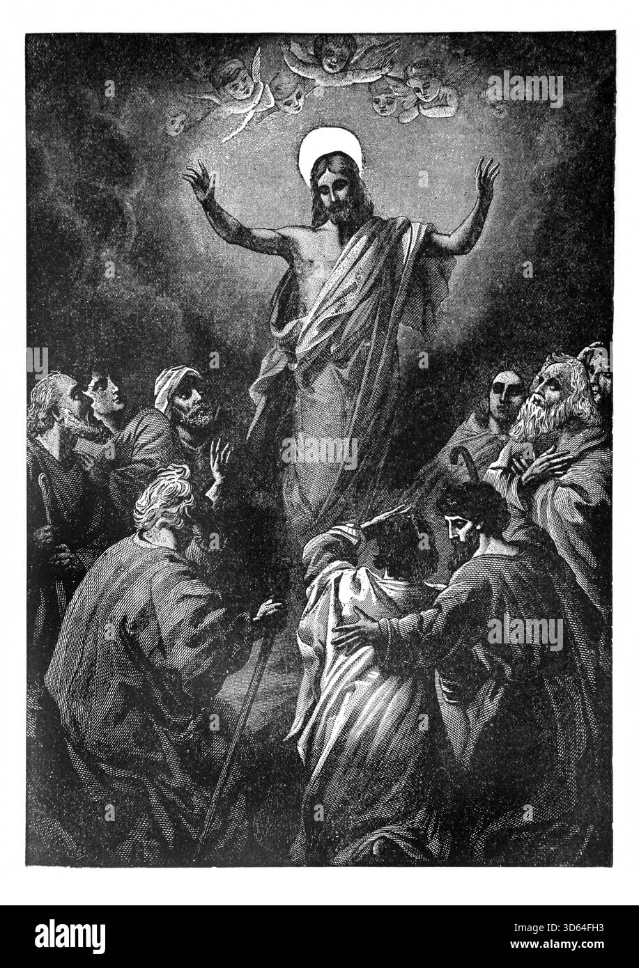Illustration de l'Ascension de Jésus-Christ (Evangile) de l'édition 1890 de la belle histoire joyaux dorés de la pensée religieuse de J.W.Buel Banque D'Images