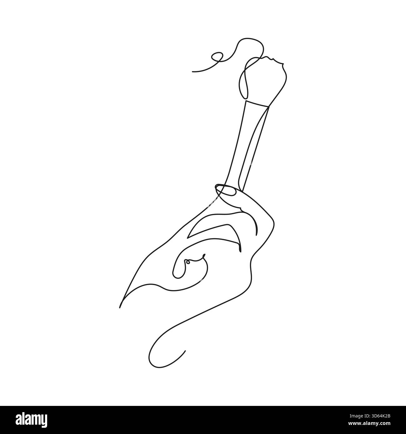 Main tenant le pinceau de maquillage. Dessin vectoriel minimaliste d'une ligne pour la beauté, la mode, les cosmétiques, les soins de la peau, l'image de marque de salon, concepts de style de vie moderne. Illustration de Vecteur