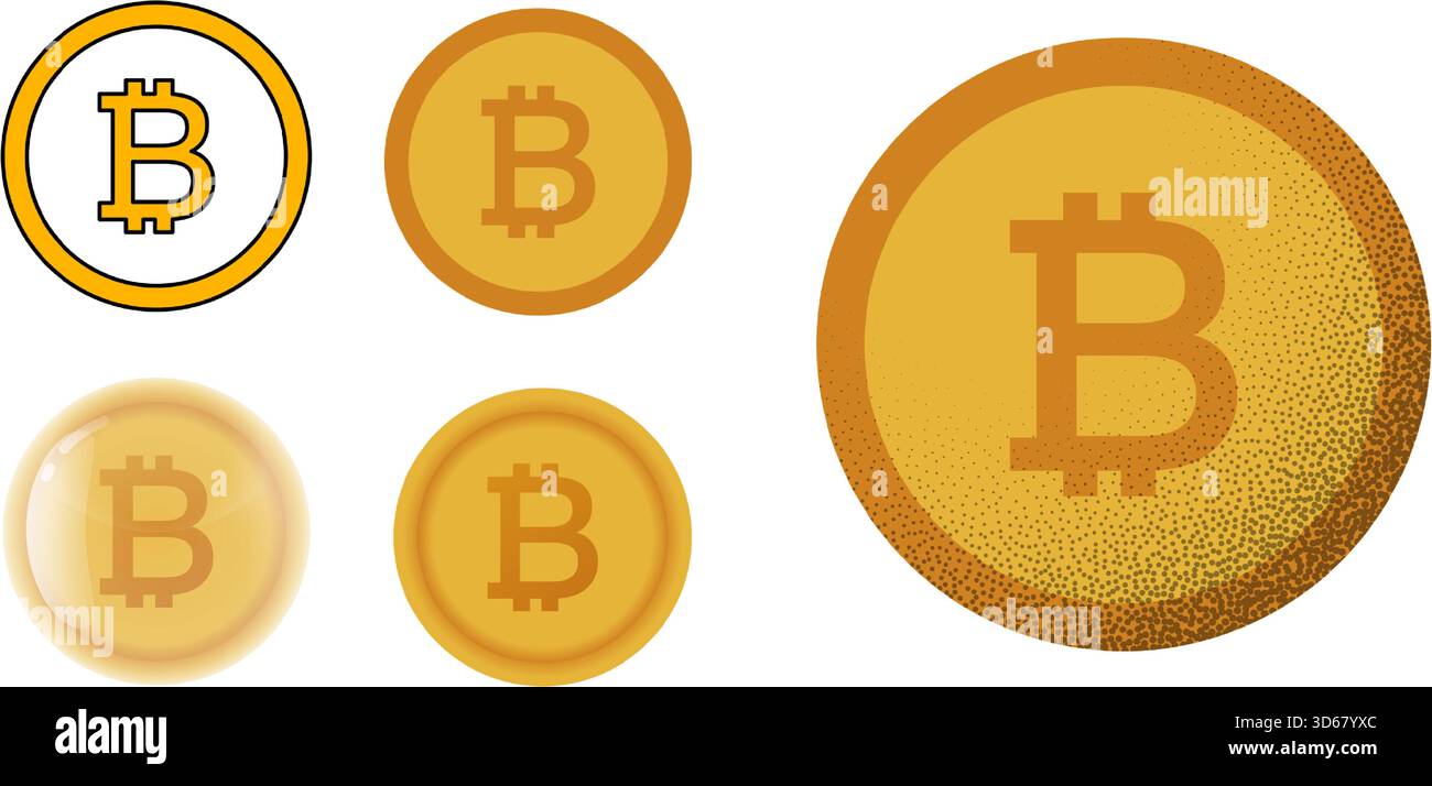 Collection vectorielle Bitcoin coin Icon dans les styles de verre modernes. Illustration vectorielle de symbole Bitcoin détaillée parfaite pour les applications financières et la conception Web. Illustration de Vecteur