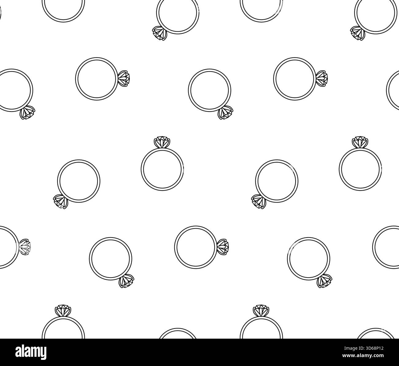 Bague de fiançailles motif sans couture Saint-Valentin. Illustration en noir et blanc de la ligne graphique vectorielle. Bannière, affiche, papier d'emballage, autocollant, impression, mo Illustration de Vecteur