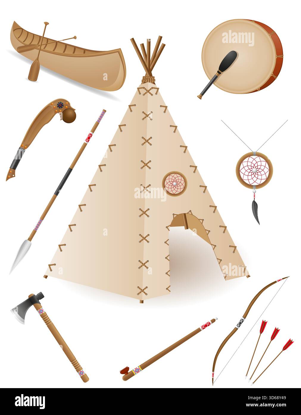 amérindiens culture eguipment articles de dessin animé stock illustration vectorielle isolée sur fond blanc Illustration de Vecteur