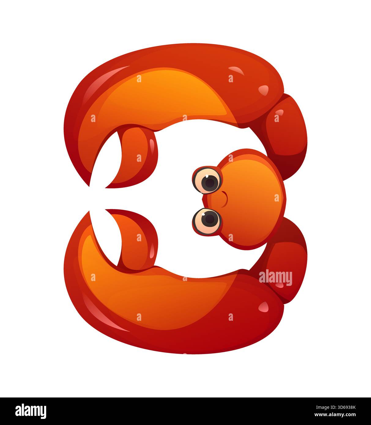 Police de dessin animé pirates ou police de caractères corsaires des Caraïbes, numéro de vecteur 3 trois. Personnage drôle de crabe ou mollusque sous-marin pour la police pirate maritime ou la typographie corsaire d'aventure de voile Illustration de Vecteur