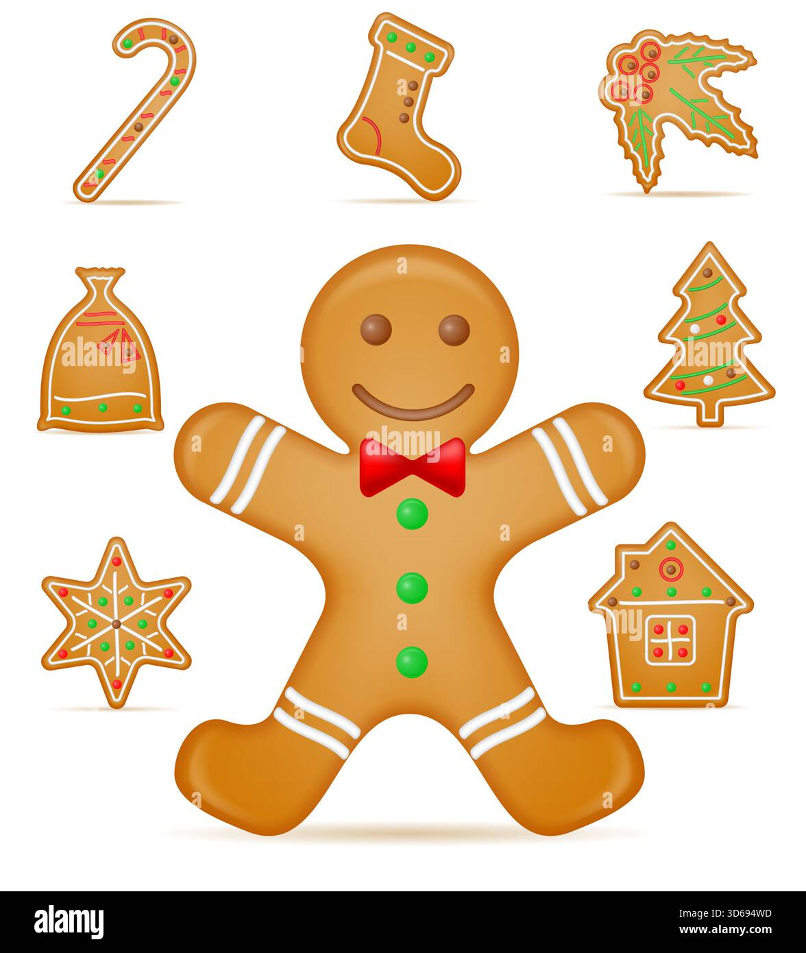 biscuits de pain d'épice noël et célébration des vacances du nouvel an illustration vectorielle stock de dessins animés isolée sur fond blanc Banque D'Images