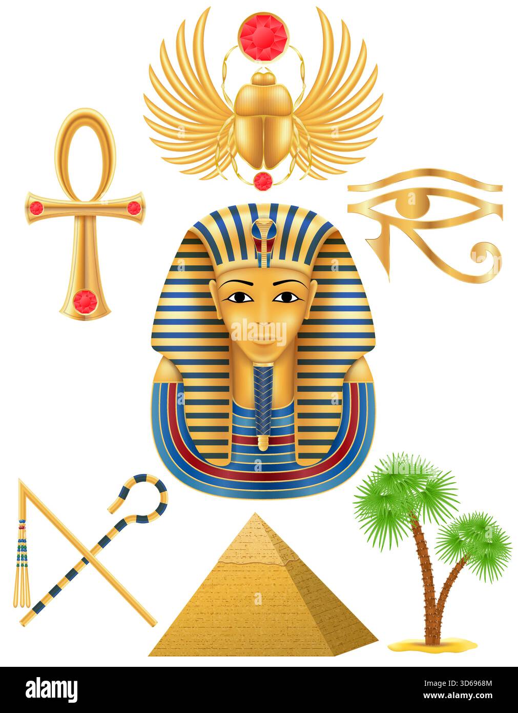 symboles d'objets de la mythologie antique egypte illustration vectorielle stock de bande dessinée isolé sur fond blanc Illustration de Vecteur