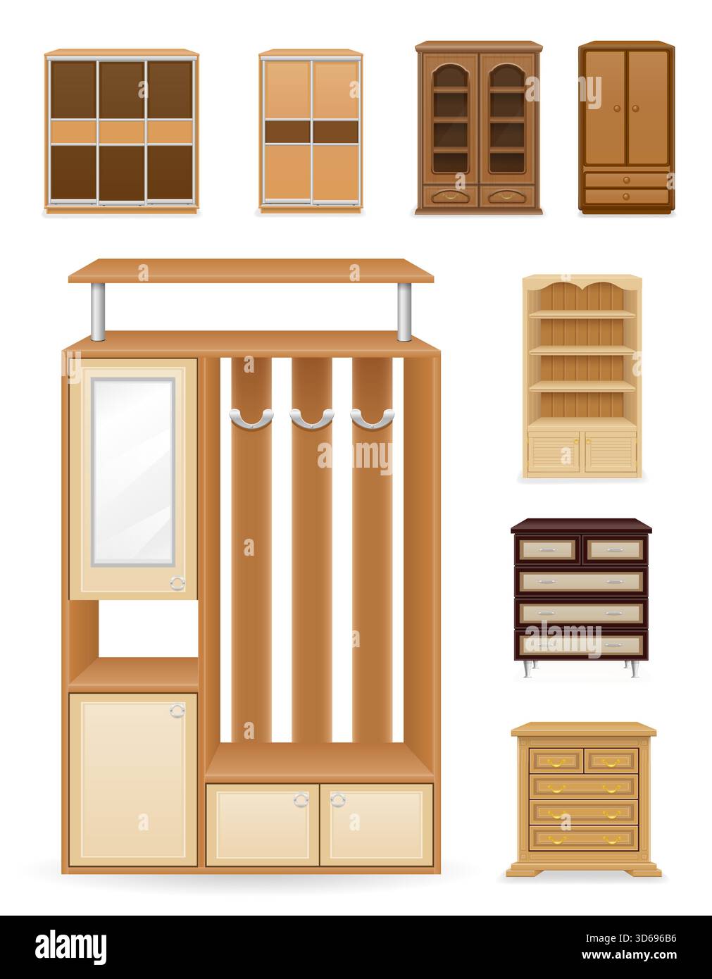 beaucoup de différentes illustrations vectorielles de dessin animé de meubles de placard isolées sur fond blanc Illustration de Vecteur