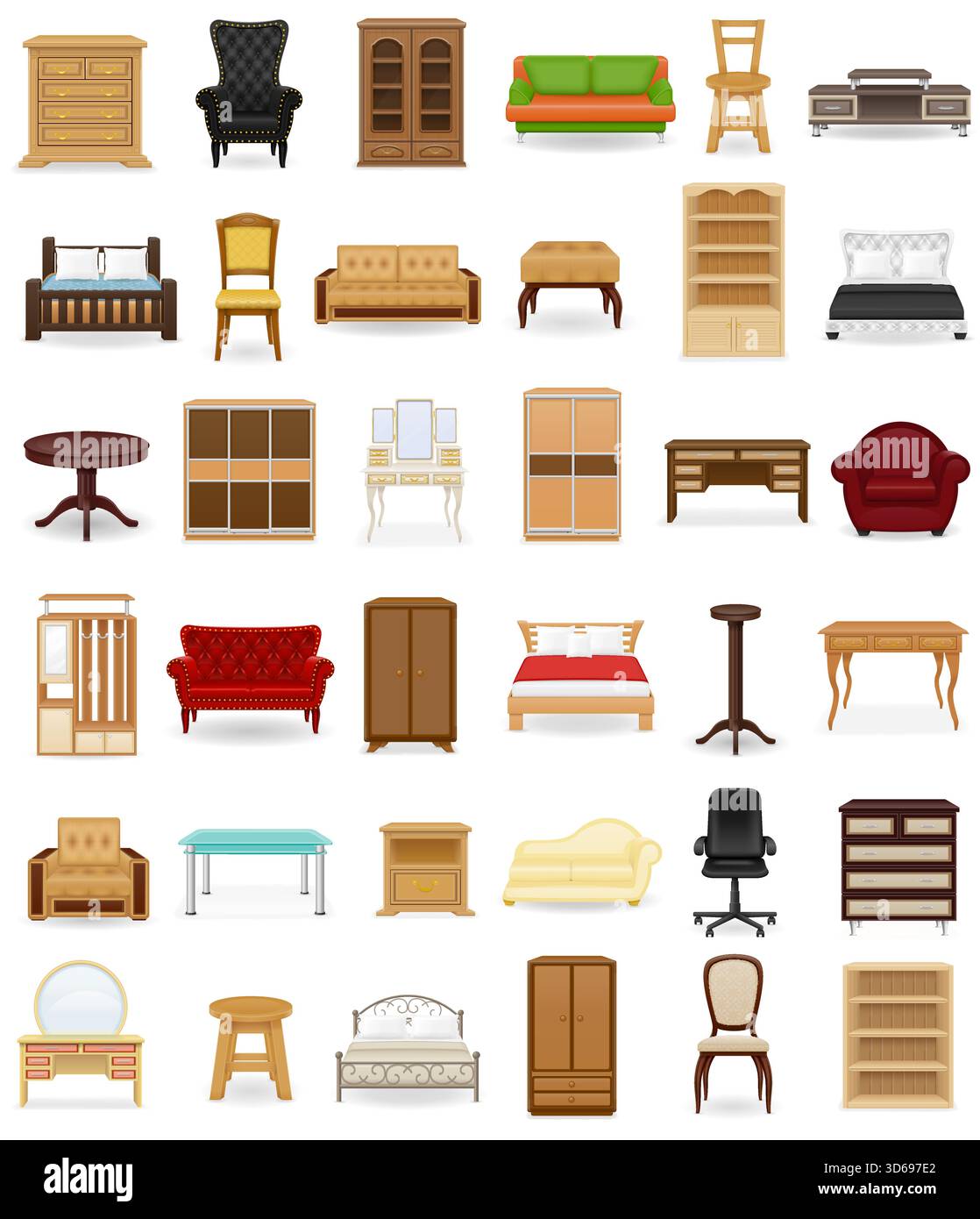 beaucoup de différents meubles de maison illustration vectorielle stock de dessin animé isolé sur fond blanc Illustration de Vecteur