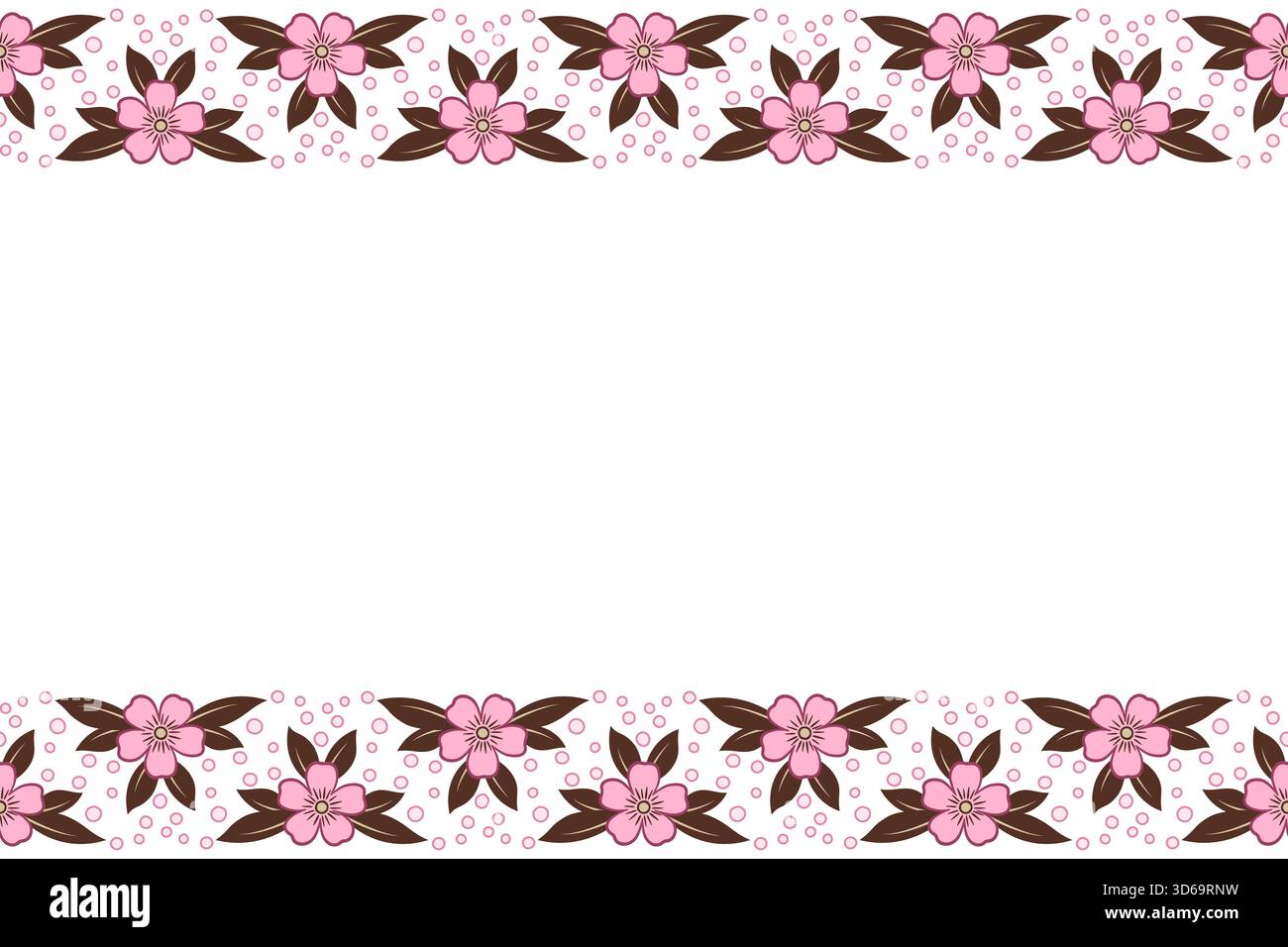 Bordure horizontale sans couture des fleurs. Ornement végétal fantaisie. Couleurs douces calmes. Décor floral romantique avec espace libre au centre pour le texte. Rose fl Illustration de Vecteur