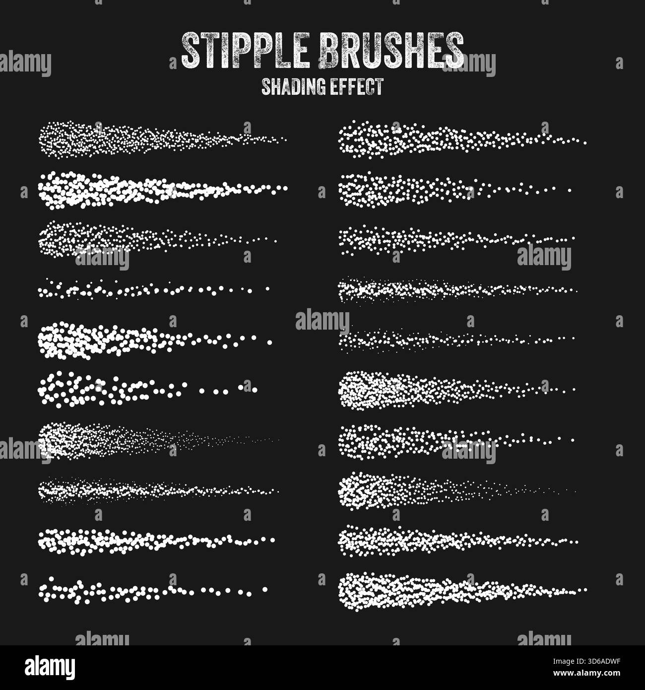 Pinceau diffuseur d'encre, dessin à pointillés et texturation. Dégradé de fondu. Pointillés, dessin dotwork, ombrage à l'aide de points. Effet de désintégration des demi-tons Illustration de Vecteur