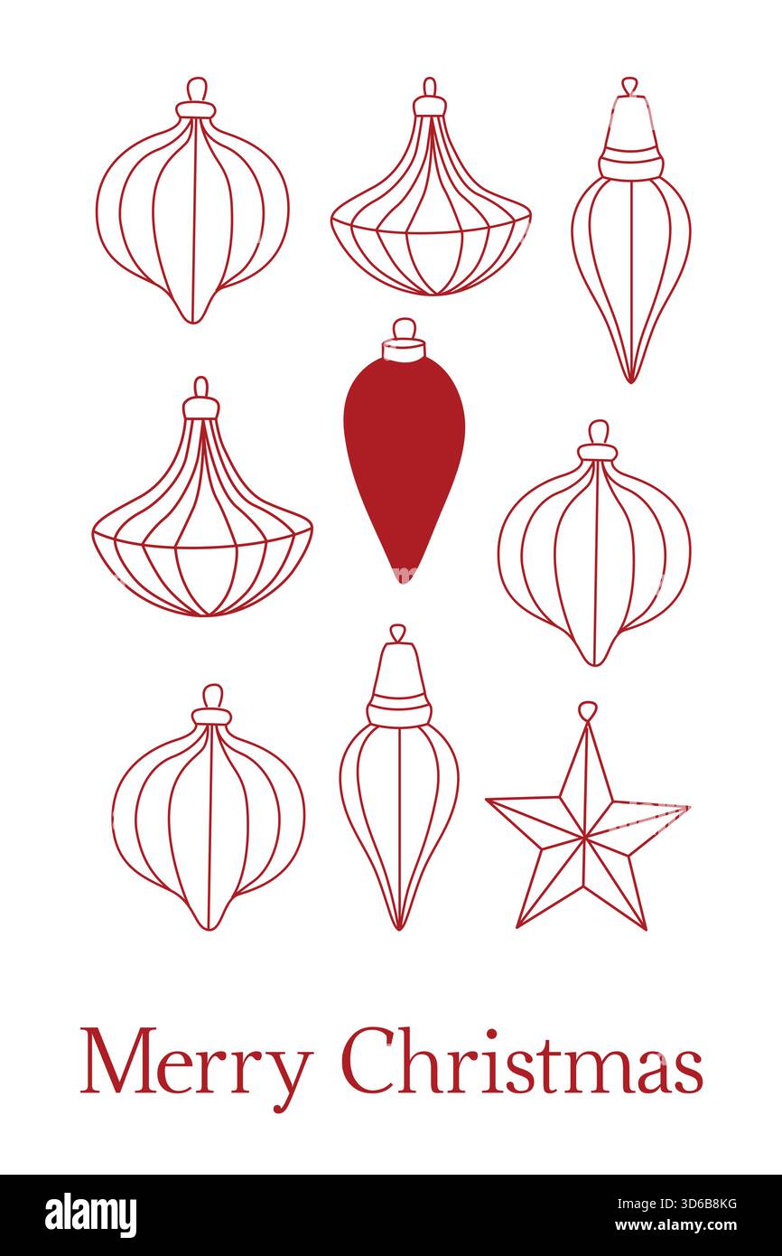 Modèle de carte de voeux de Noël avec des ornements dessinés à la main dans le style griffon d'art au trait Illustration de Vecteur