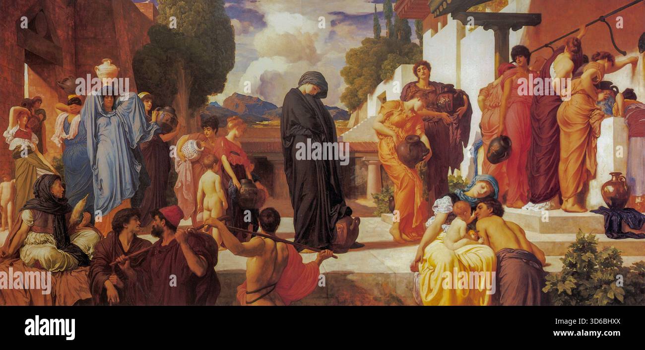 'Captive Andromache (circa 1886-1888). Frederic Leighton (anglais, 1830-1896). Andromache était l'épouse d'Hector, prince de Troie, dans l'Iliade d'Homère, connue pour son dévouement et son sort tragique après la chute de la ville lorsque son mari et son fils, Astyanax, ont été tués. Elle a été prise par Neoptolémus (fils d'Achille, qui a tué Hector) comme concubine, mais a épousé plus tard Hélène, le frère d'Hector, et a vécu sa vie en Épire avant de mourir de vieillesse. Banque D'Images