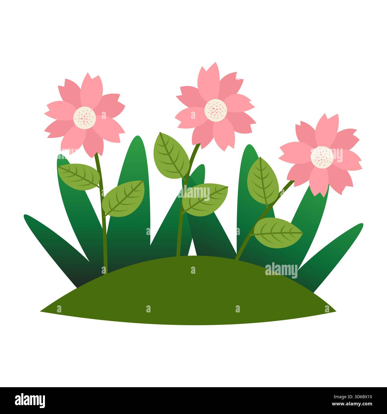 Fleurs roses sur illustration vectorielle de monticule herbeuse Illustration de Vecteur